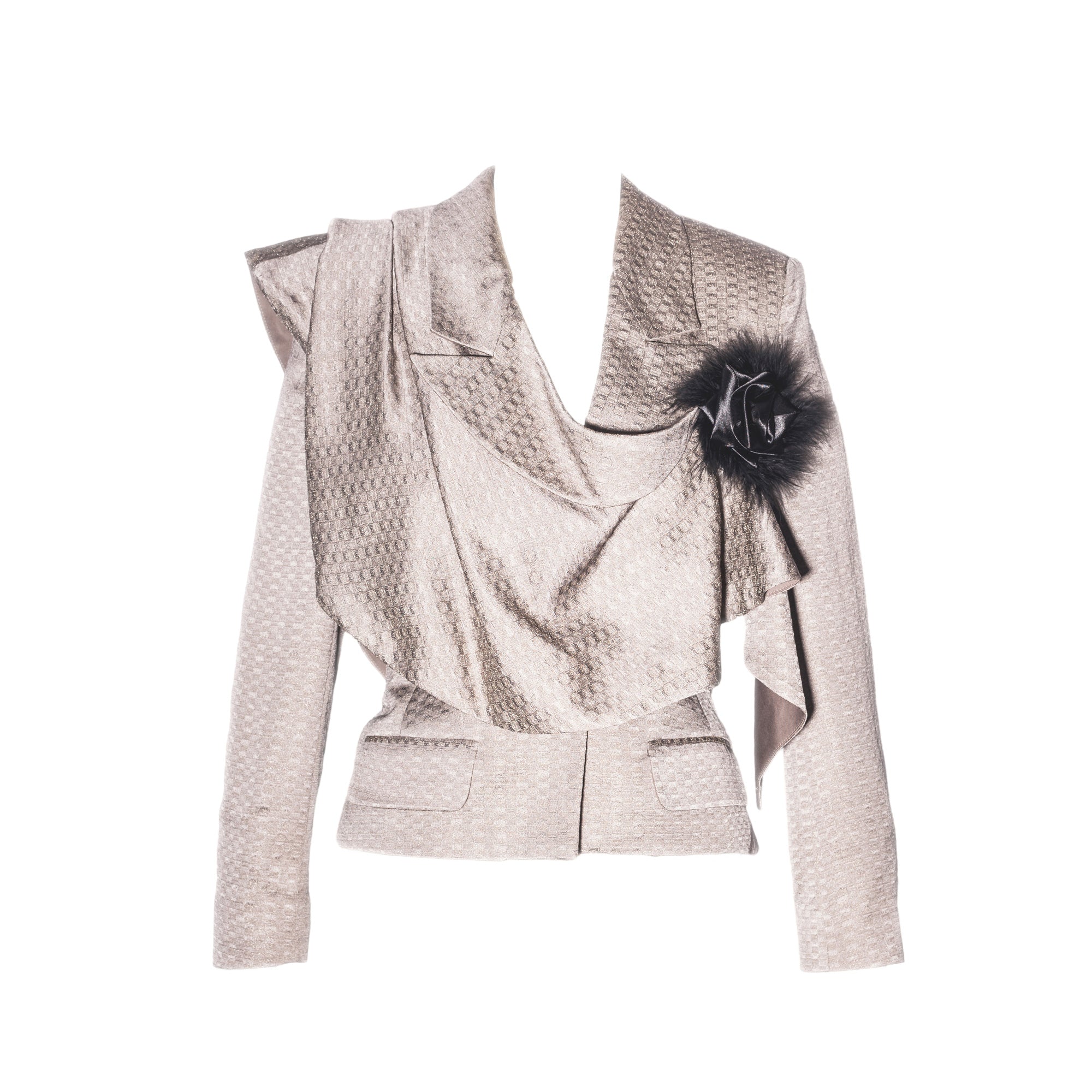 Draped Blazer with Rose Brooch