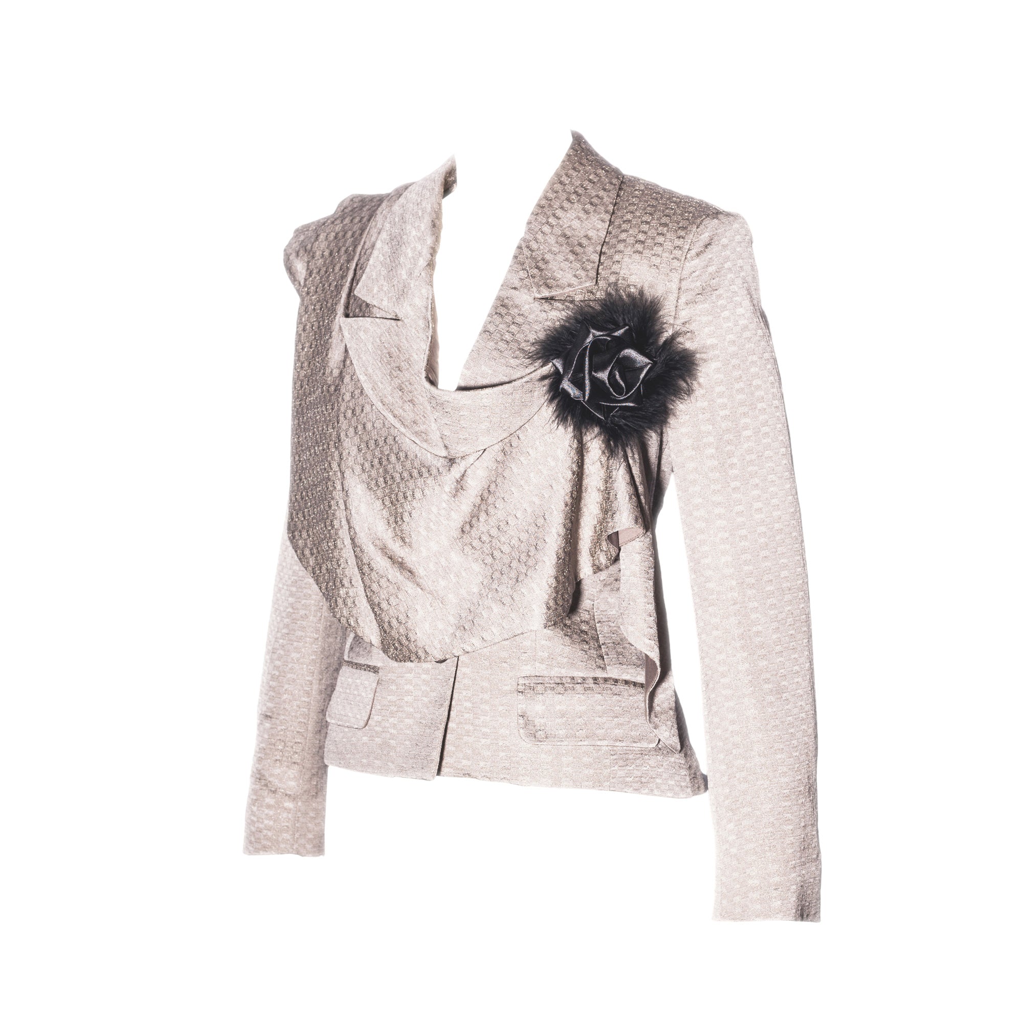 Draped Blazer with Rose Brooch