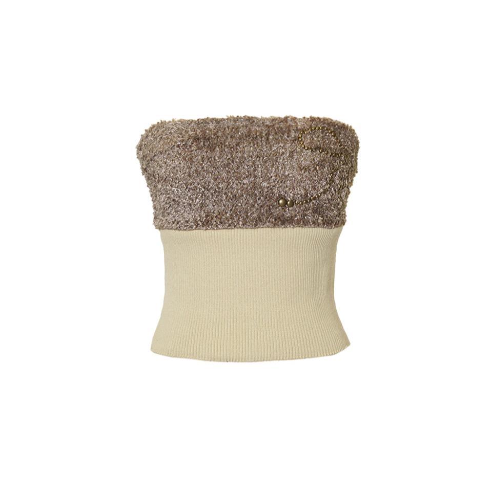 Ribbon Stud Fuzzy Tube Top