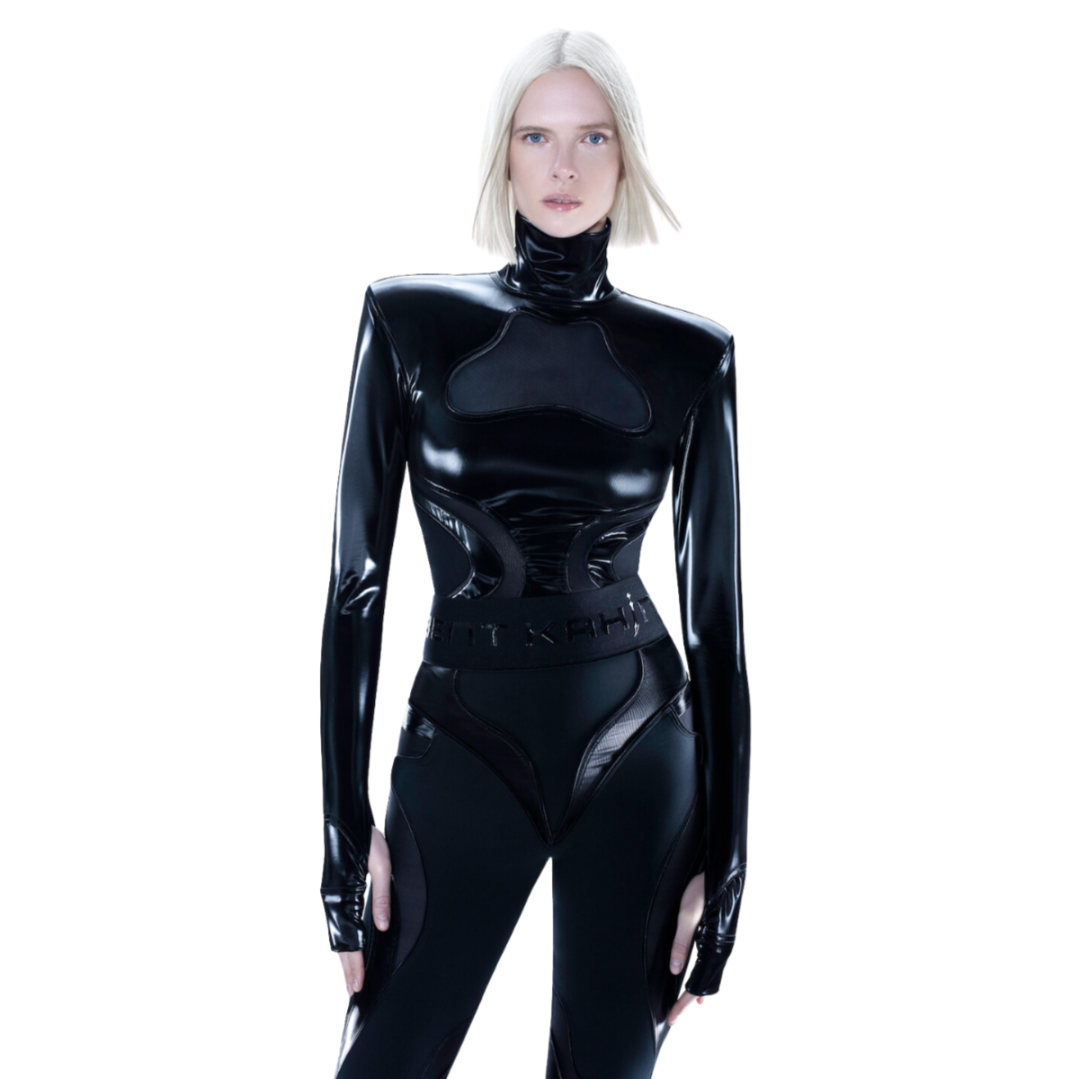 Black Liquid Turtleneck Bodysuit
