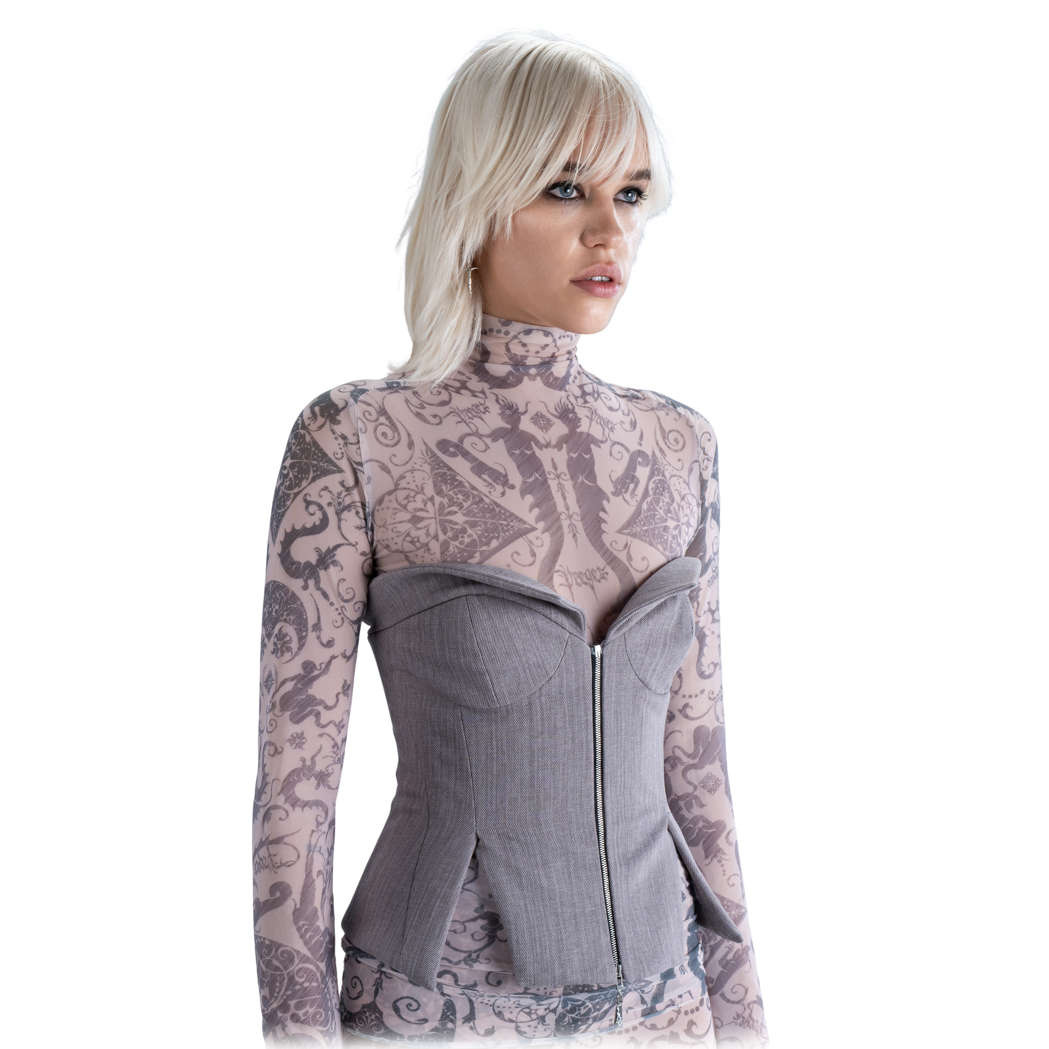 Front Zip Mauve Denim Corset