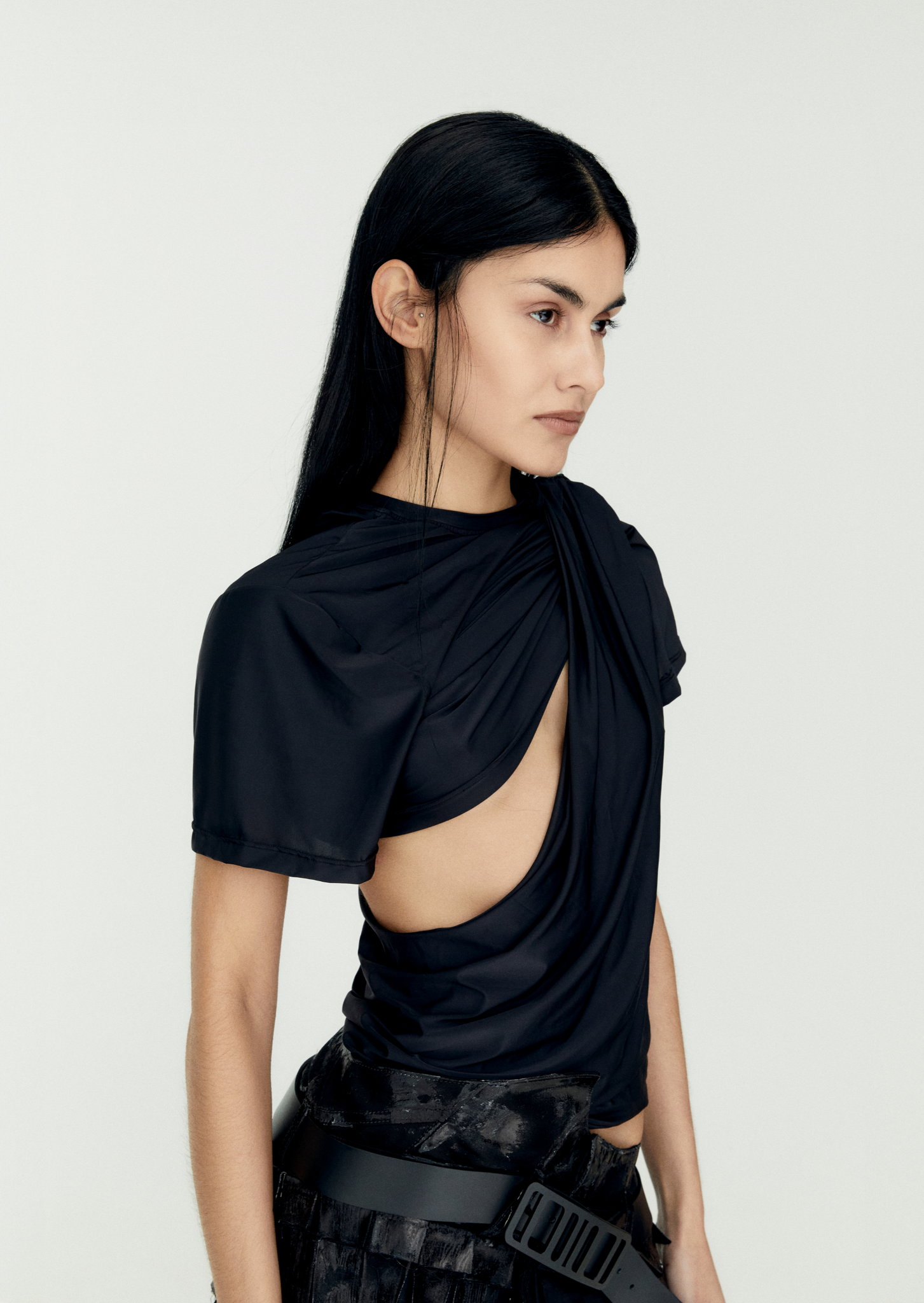 Asymmetric Draped Top in Black