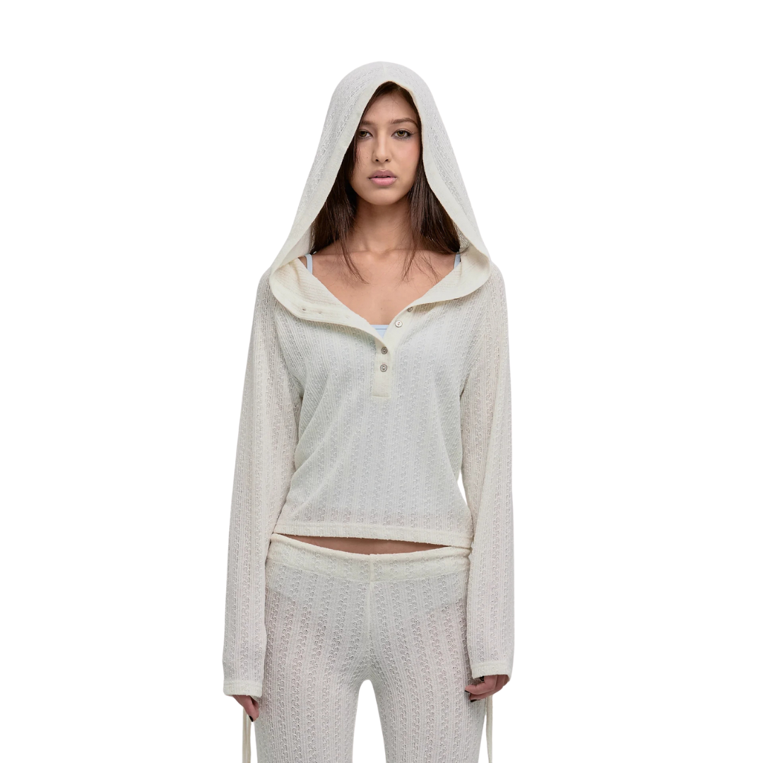 Dazed Knit Hoodie in Cream