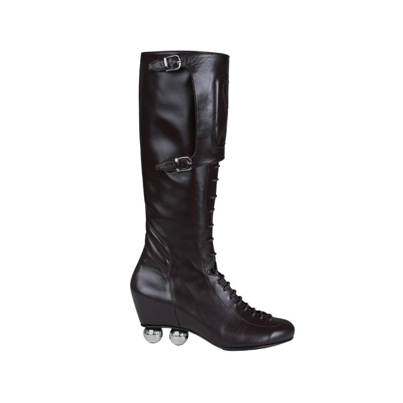 Brown Knee High Roller Boots