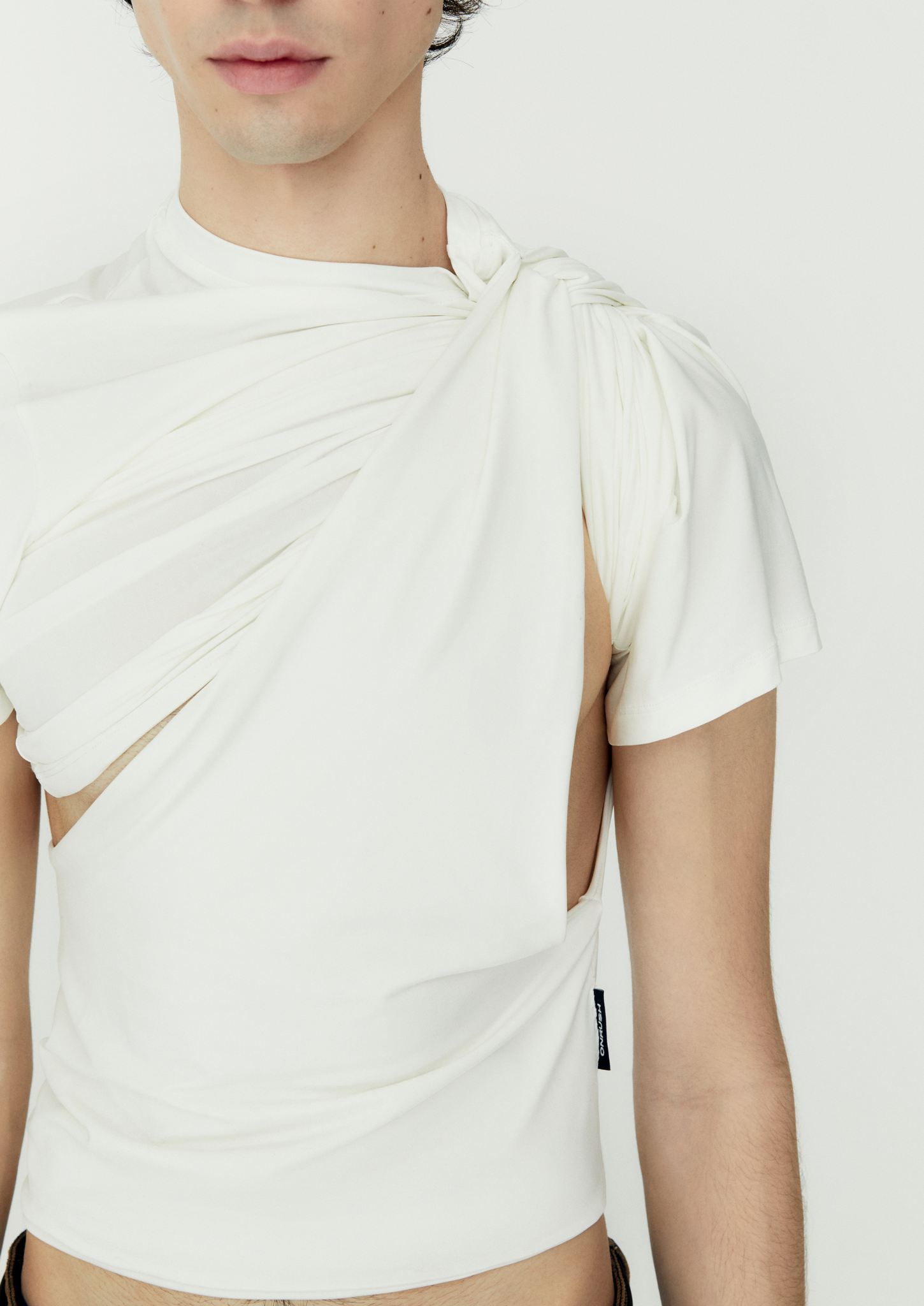 Asymmetric Draped Top in White