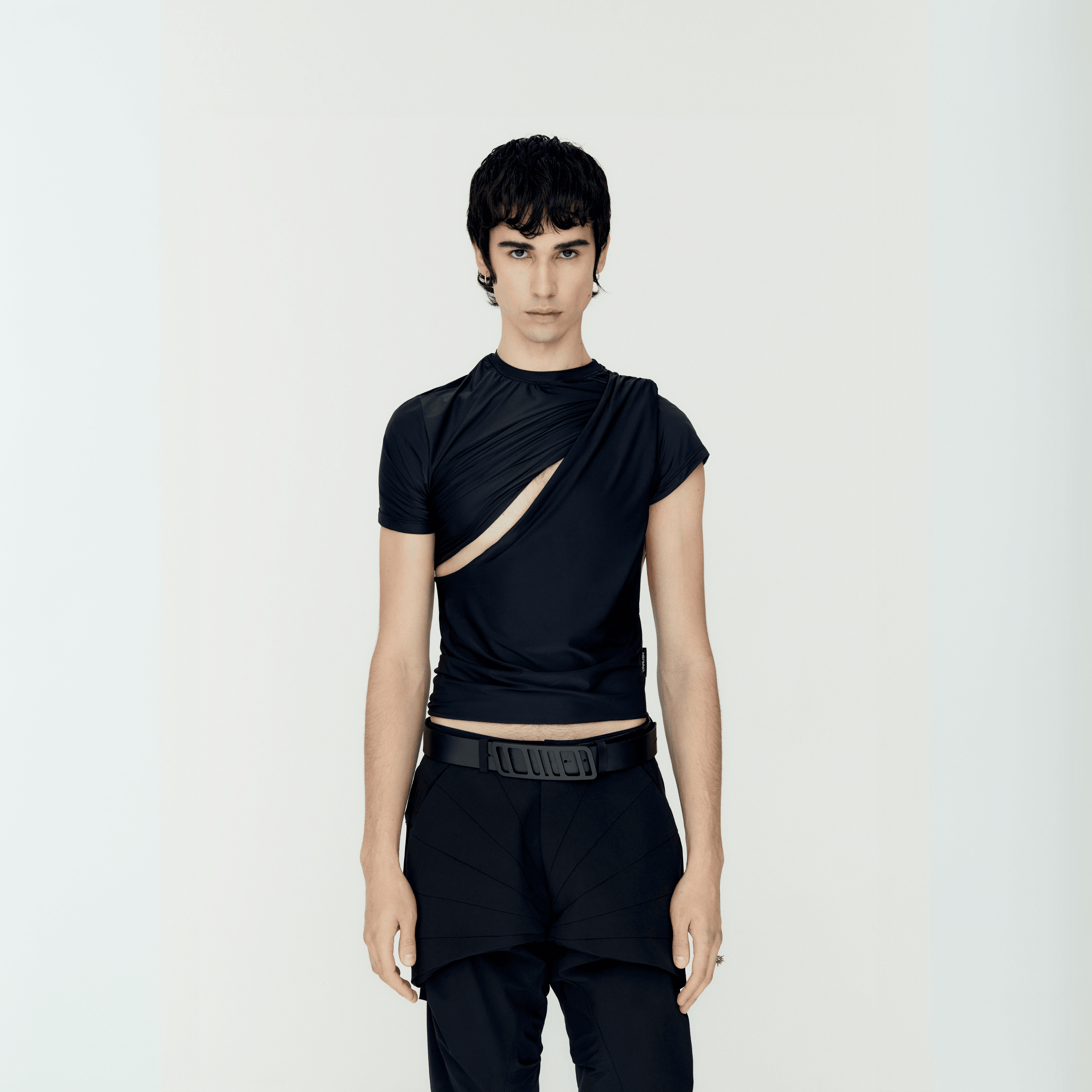 Asymmetric Draped Top in Black