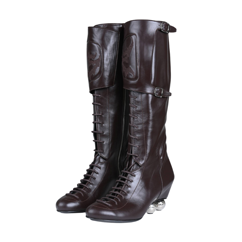 Brown Knee High Roller Boots