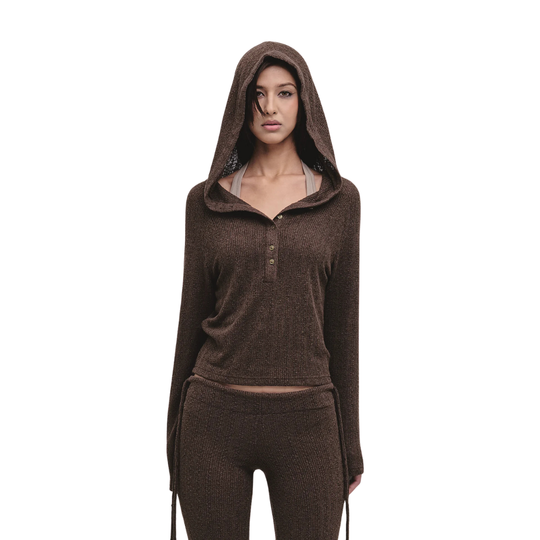 Dazed Knit Hoodie in Brown