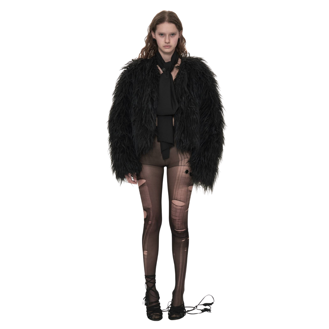 Fur Jacket with Army Patch in Black