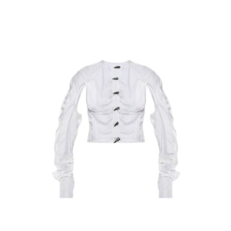 Sheer White Blouse with Nail Button Detailing