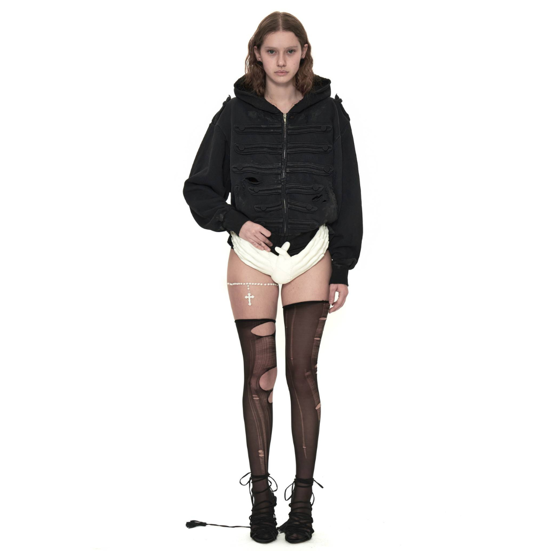 Army Distressed Hoodie Zip