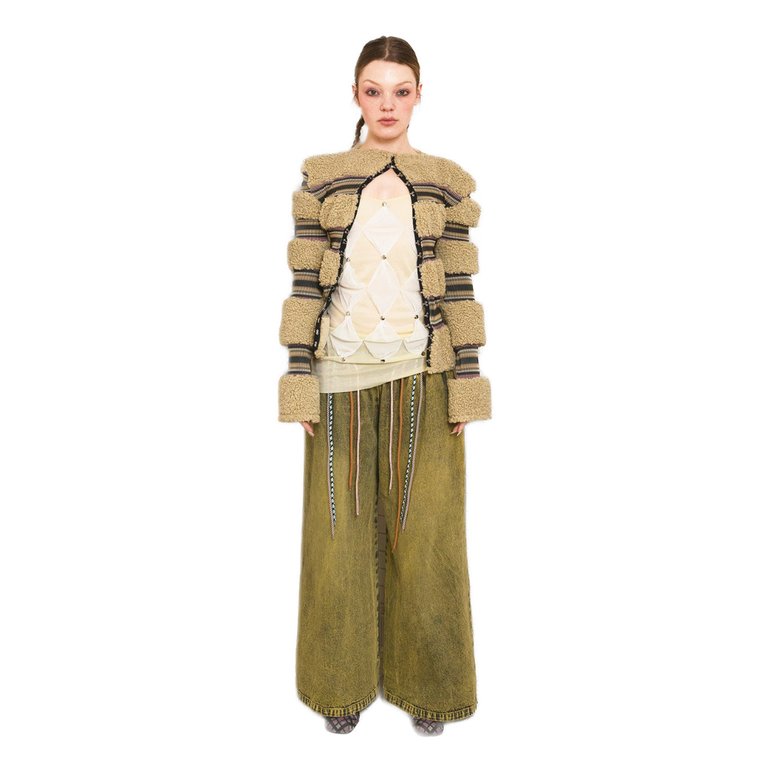 Faux Fur Patchwork Stripe Jacket Top