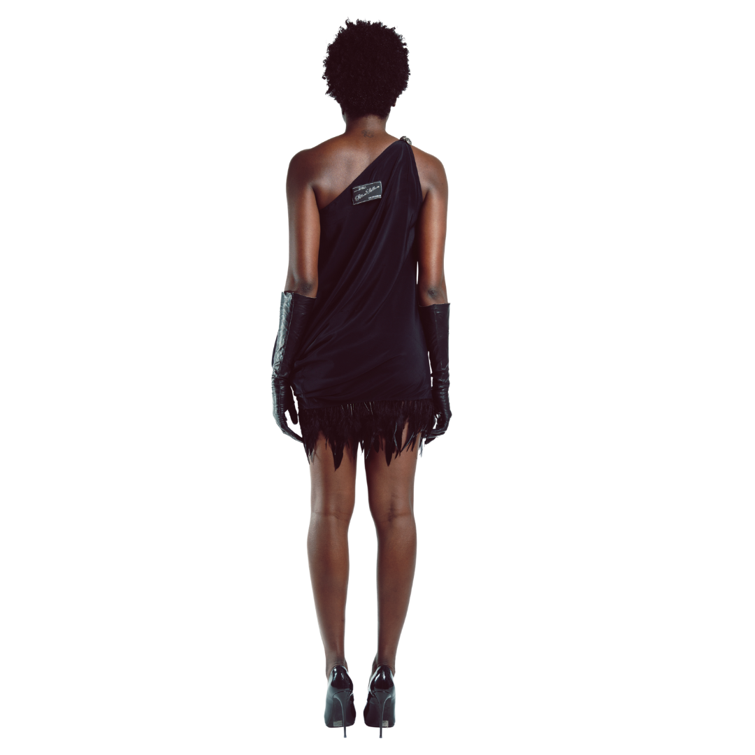 Silk Draped Feather Dress
