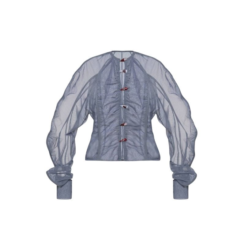Sheer Nail Button Blouse in Light Grey