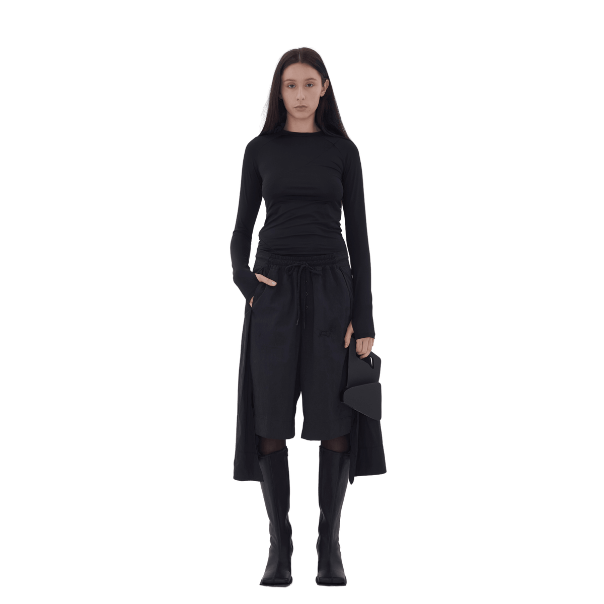 Deconstructed Shirt-Shorts in Black