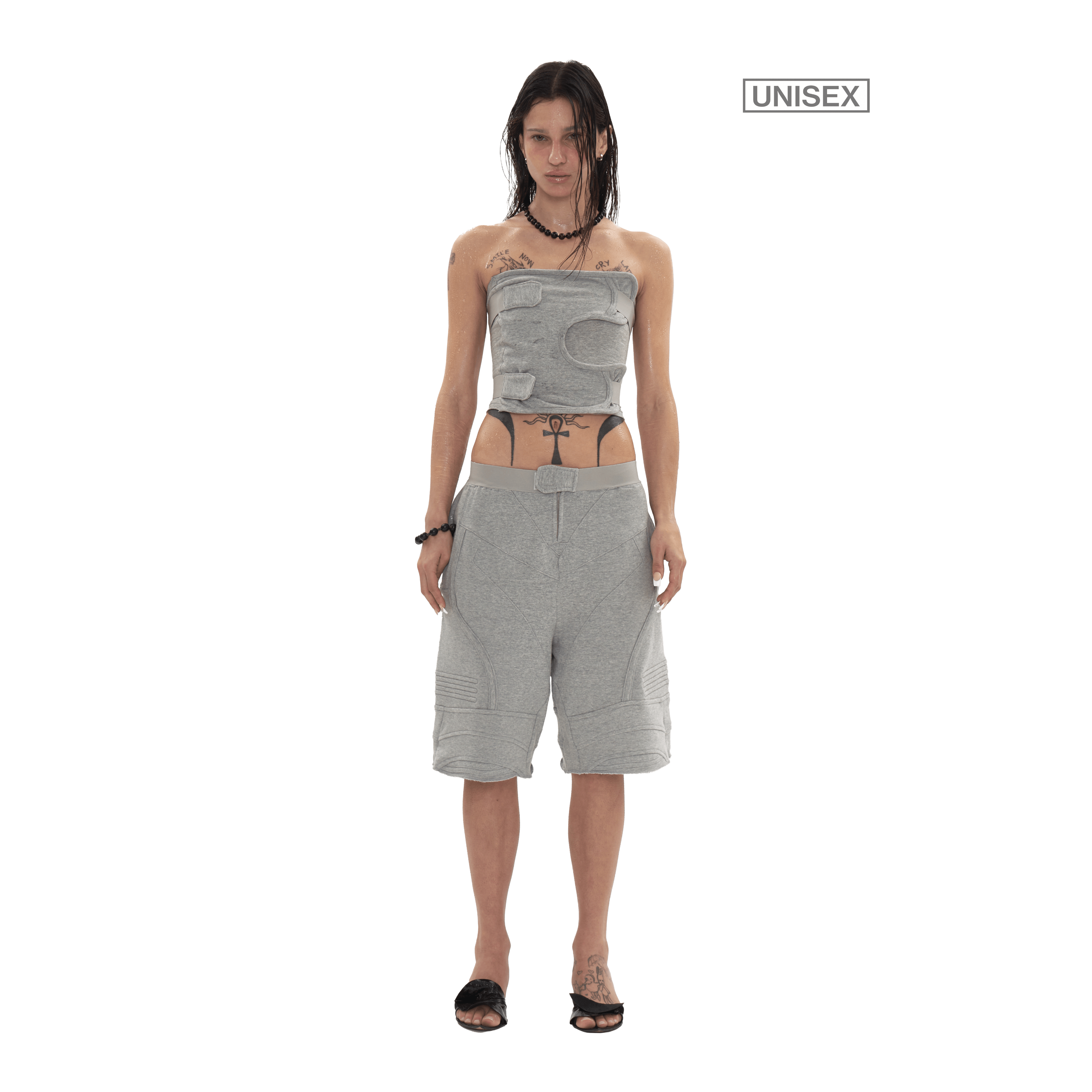 Biker Banding Sweat Shorts in Grey