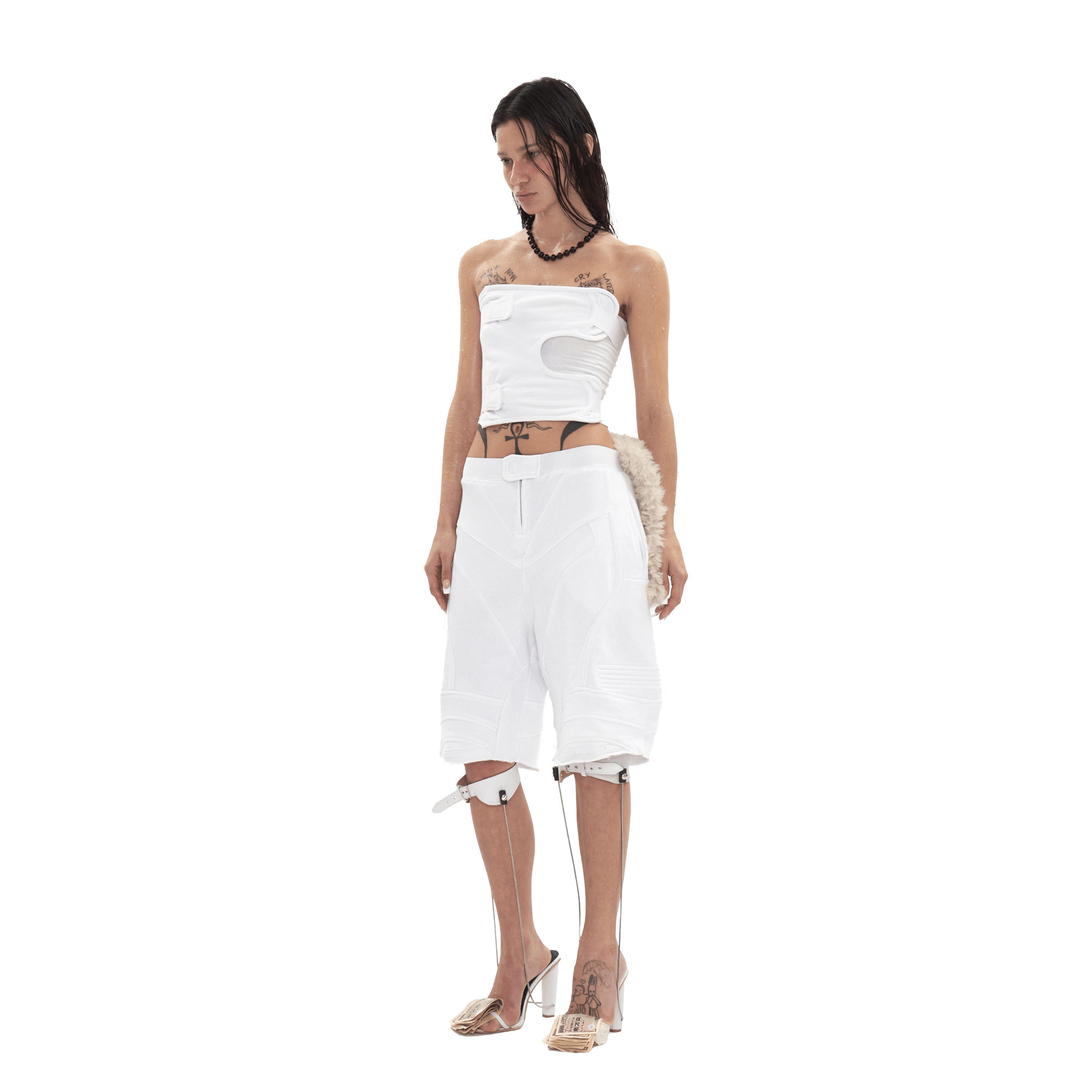 Biker Banding Sweat Shorts in White