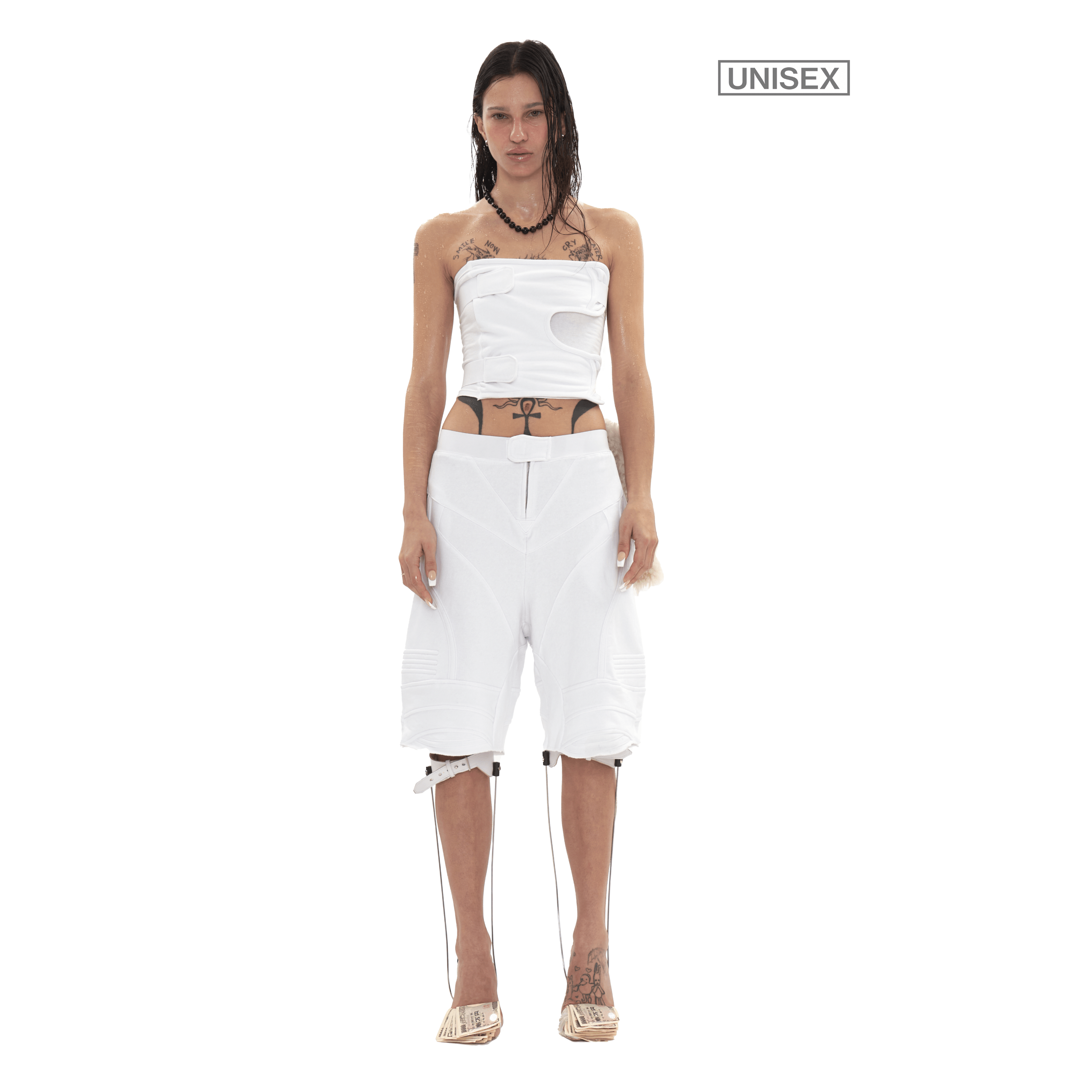 Biker Banding Sweat Shorts in White