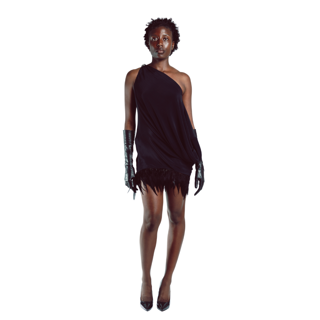 Silk Draped Feather Dress