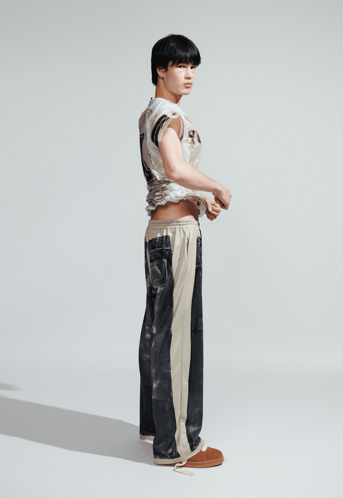 【再構築】Docking custom denim track pants TRIPP NYC - SHREDDER DENIM FULL FORCE PANT INDIGO FOG WASH
