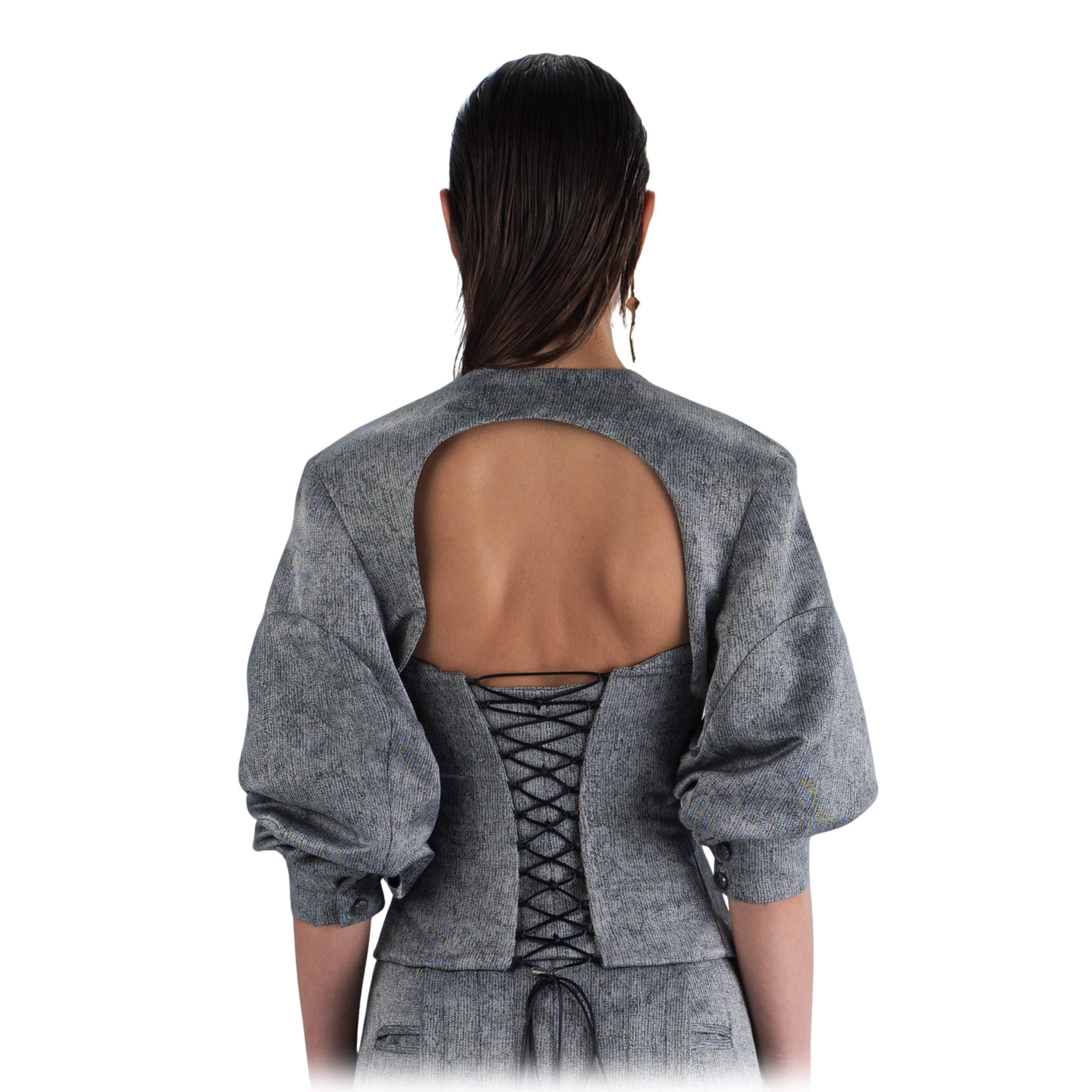 프런트 지퍼 모브 데님 코르셋