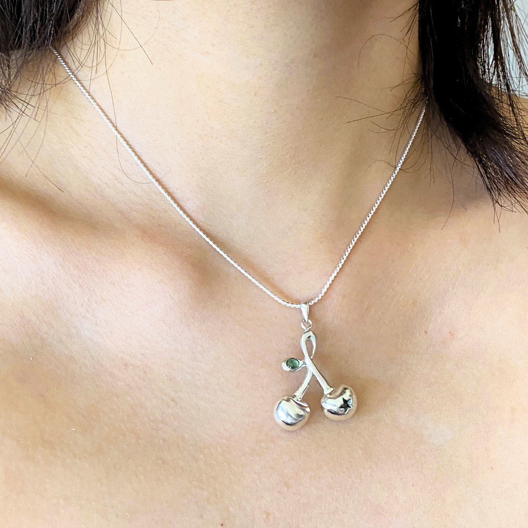 Cherries Necklace in Olive