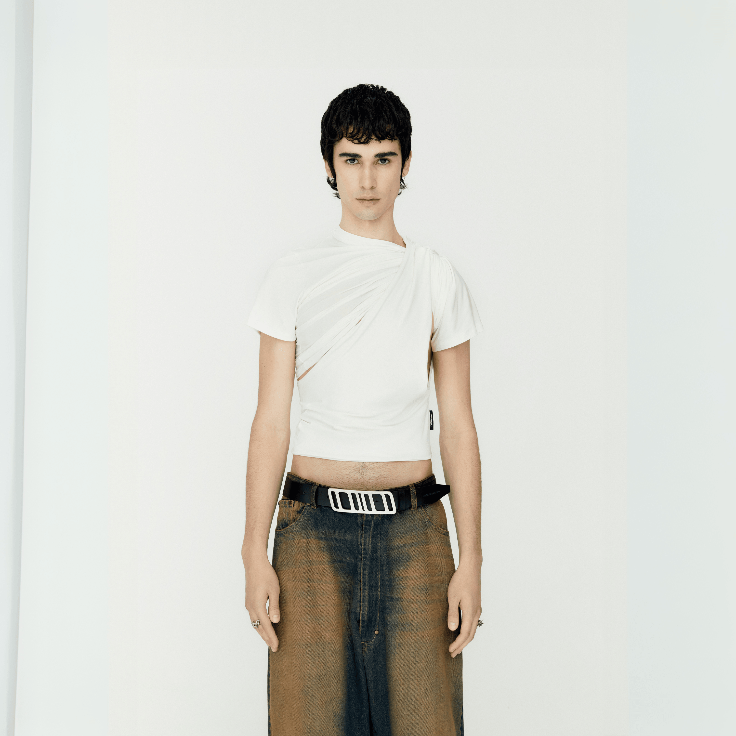 Asymmetric Draped Top in White