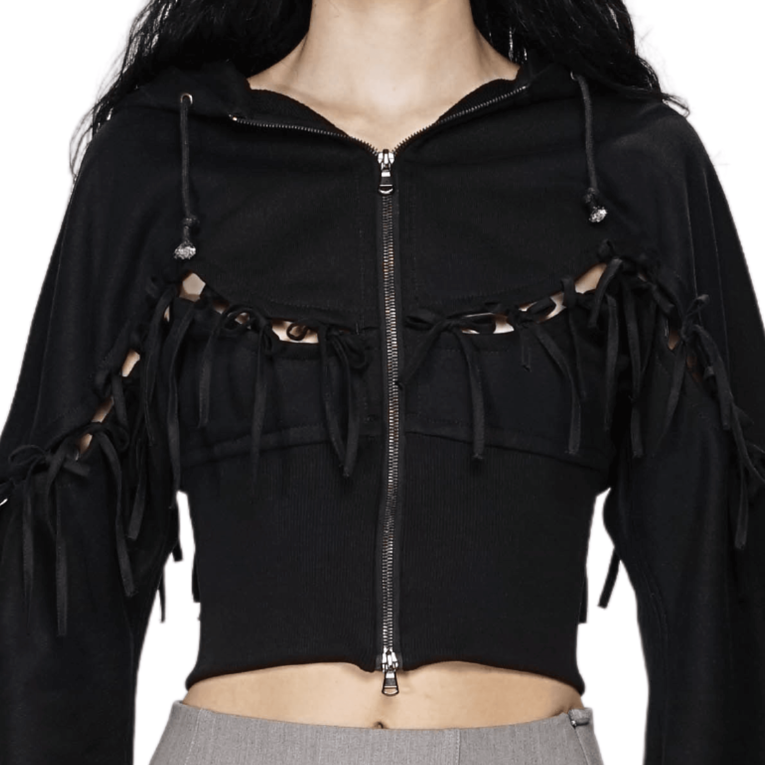 리본 디테일이 있는 후드 티셔츠