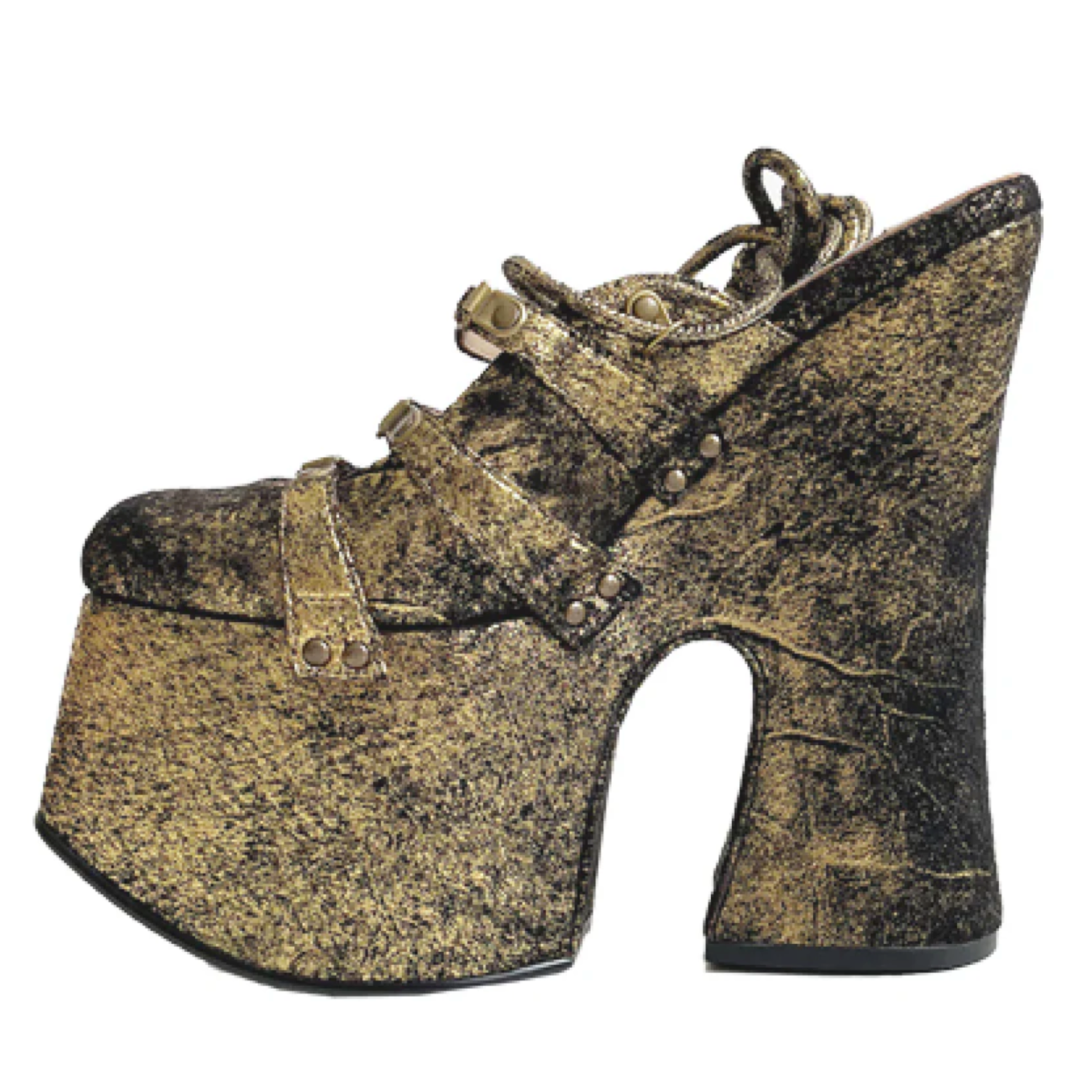 Gold Suede Lace Up Platform Mules