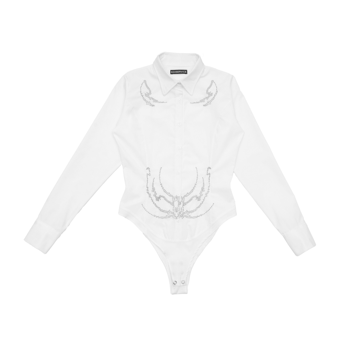Embroidered Office Bodysuit in White