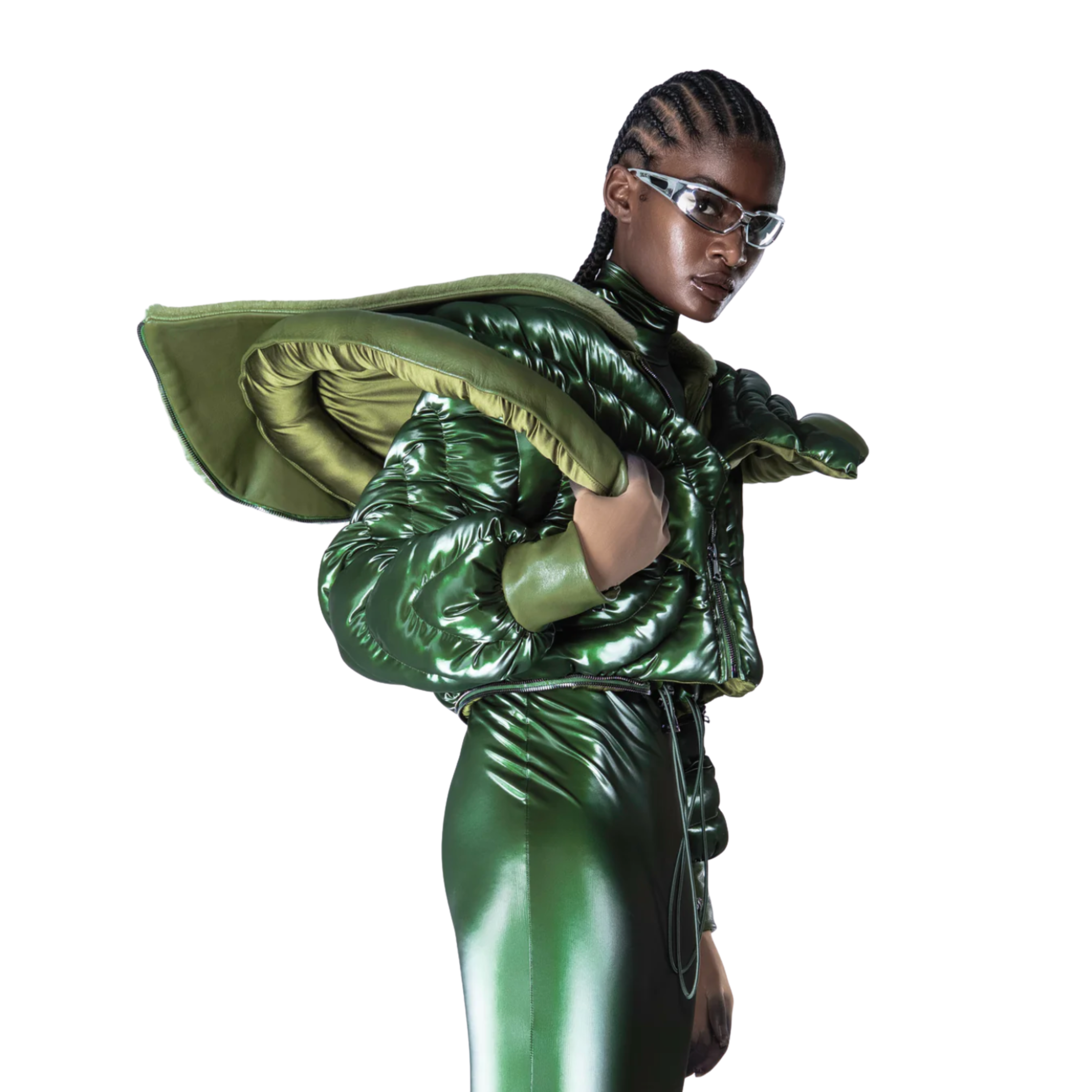 올리브 그린 퀼팅 퍼퍼 재킷