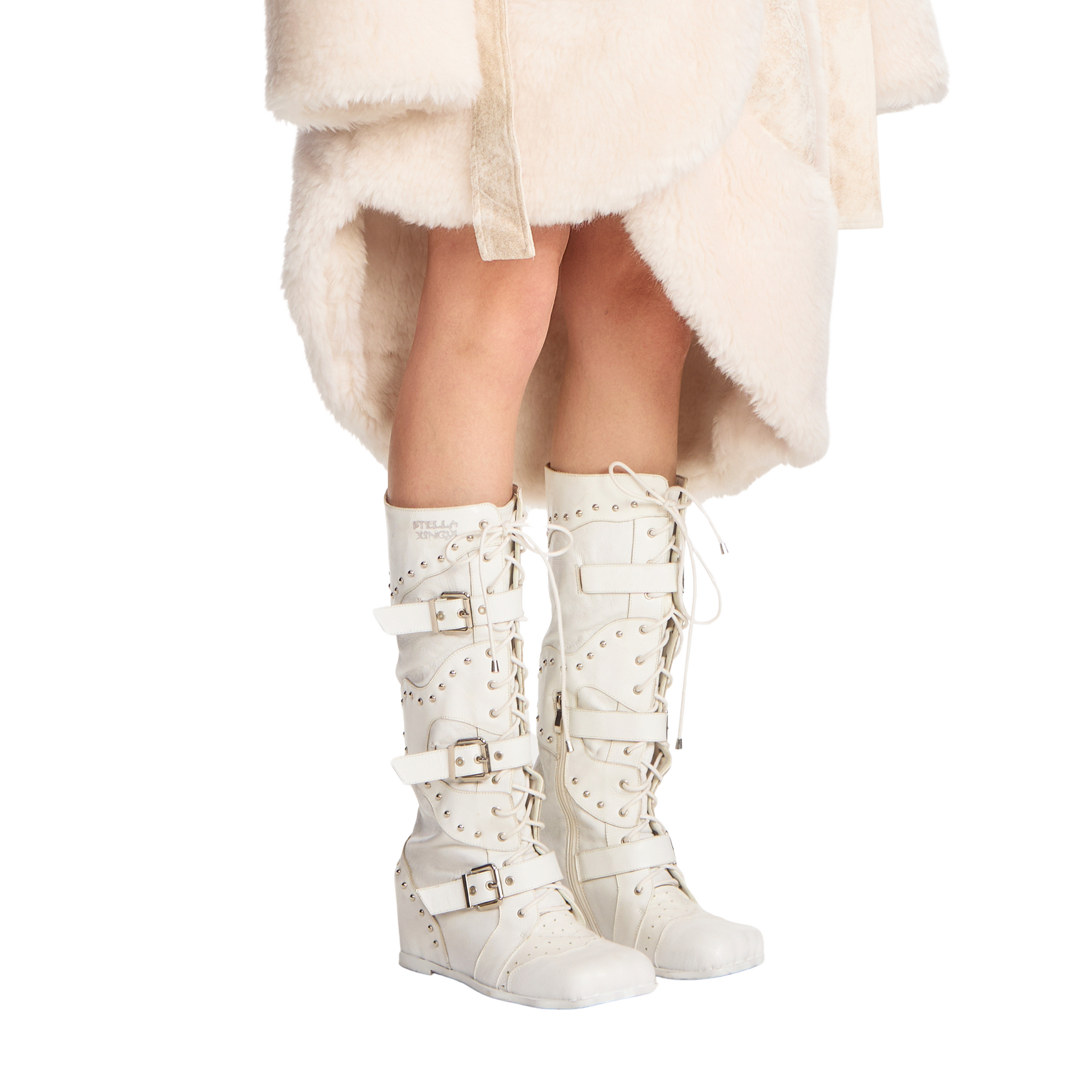 White Lace Up Hidden Heel Calf Boots