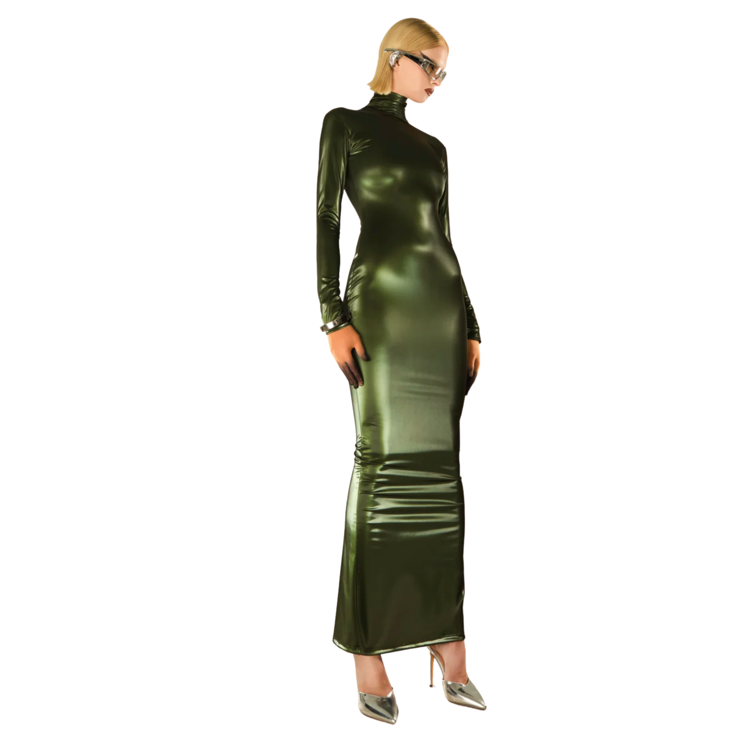 Olive Green Reflective Bodycon Dress L Olive Green Reflective Bodycon Dress L