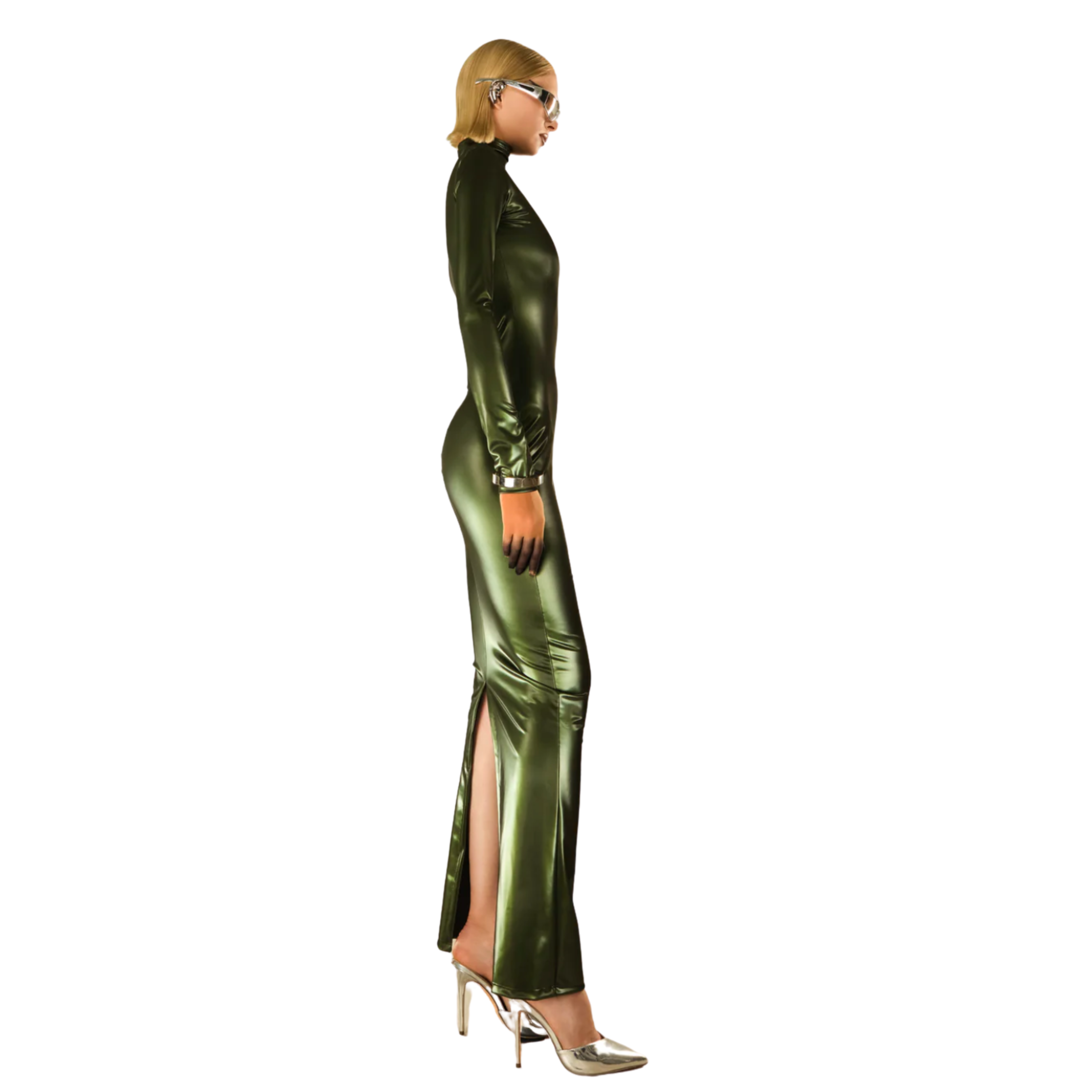 Olive Green Reflective Bodycon Dress L Olive Green Reflective Bodycon Dress L