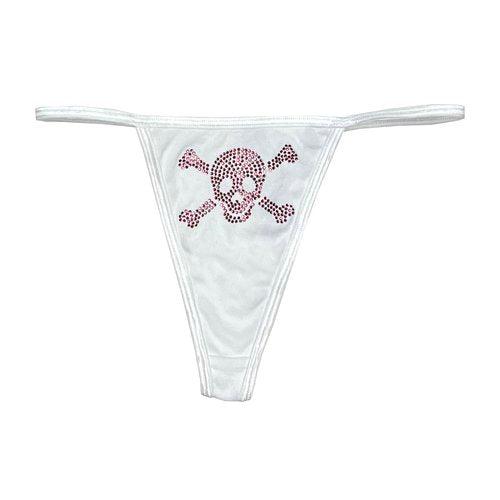 The Skull Thong in Pink with Black Skull