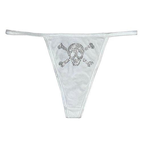 The Skull Thong in White with Pink Skull