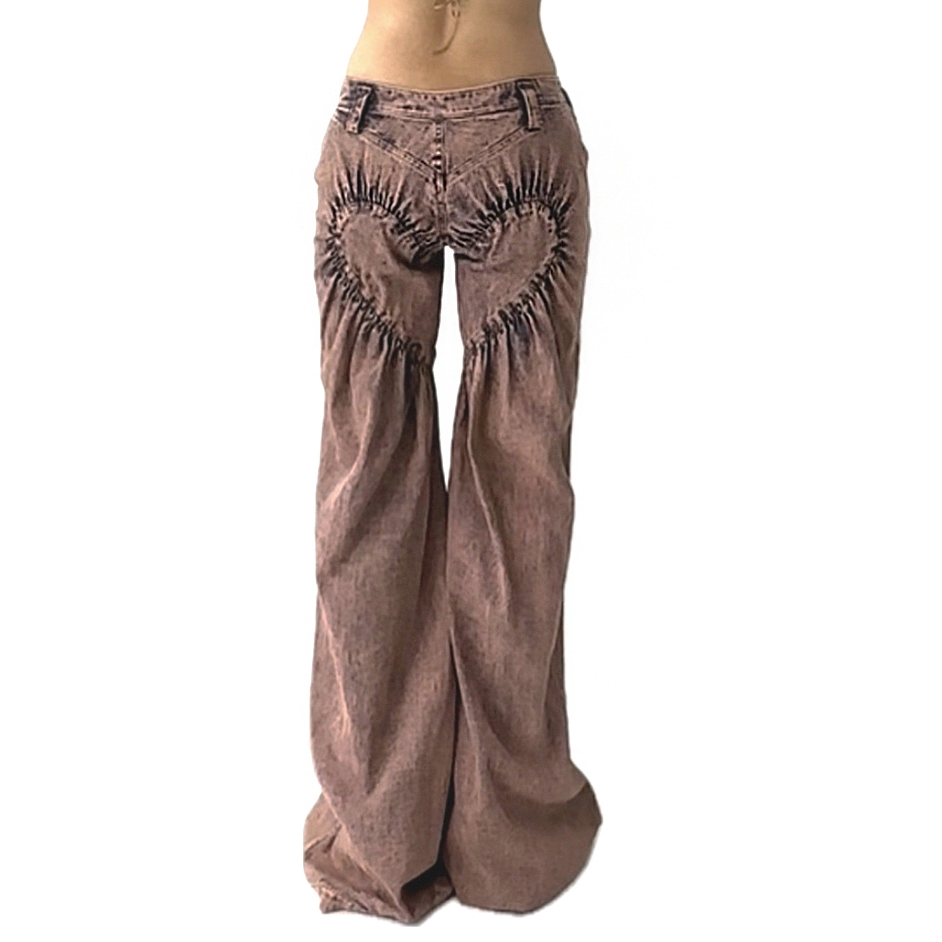 유니섹스 셔링 하트 디스트레스드 데님 진