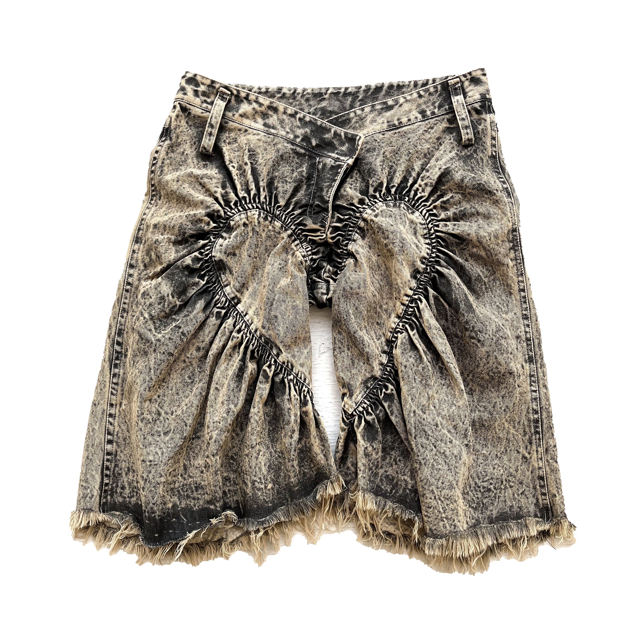 Unisex Ruched Heart Distressed Denim Shorts