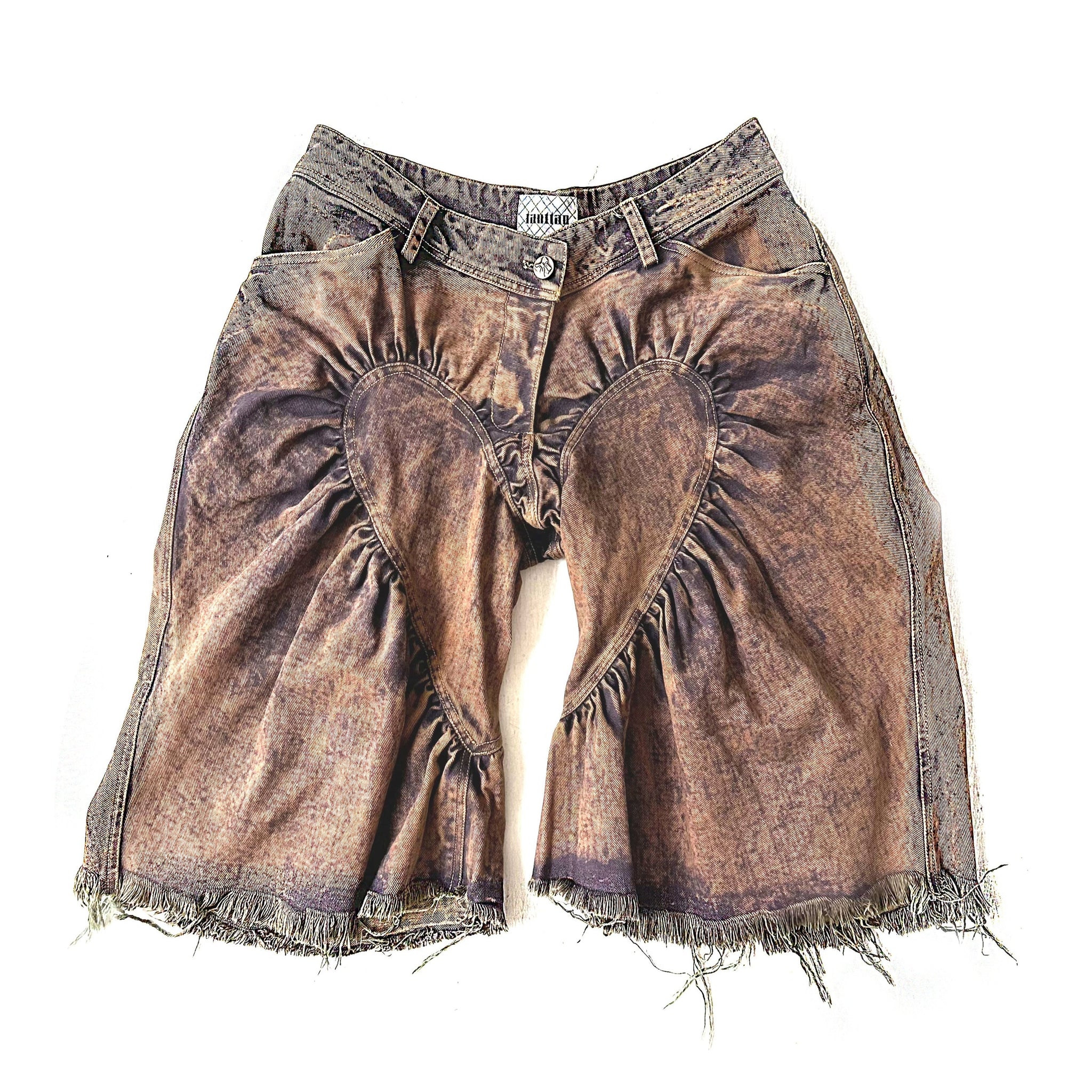 Unisex Ruched Heart Distressed Denim Shorts