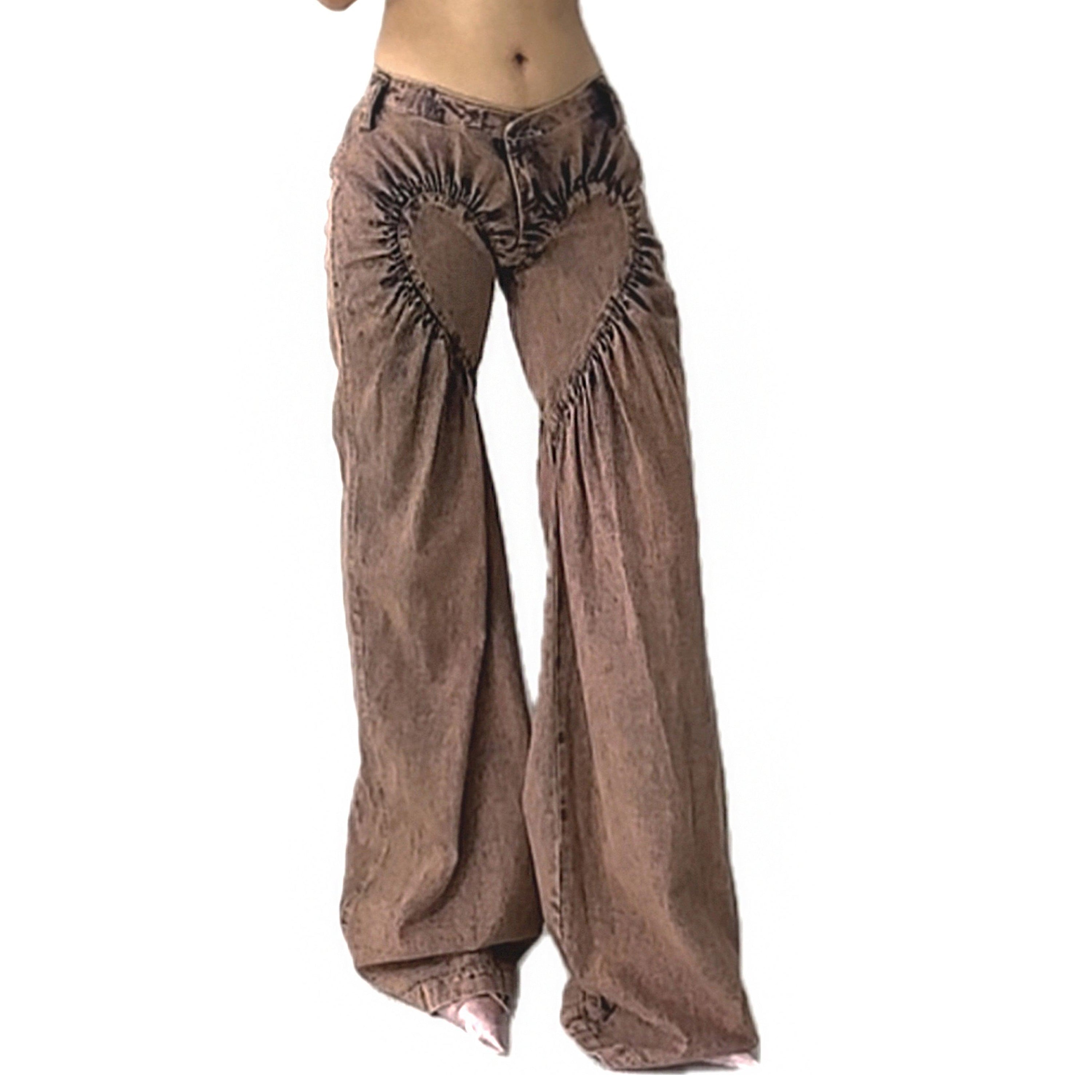 유니섹스 셔링 하트 디스트레스드 데님 진