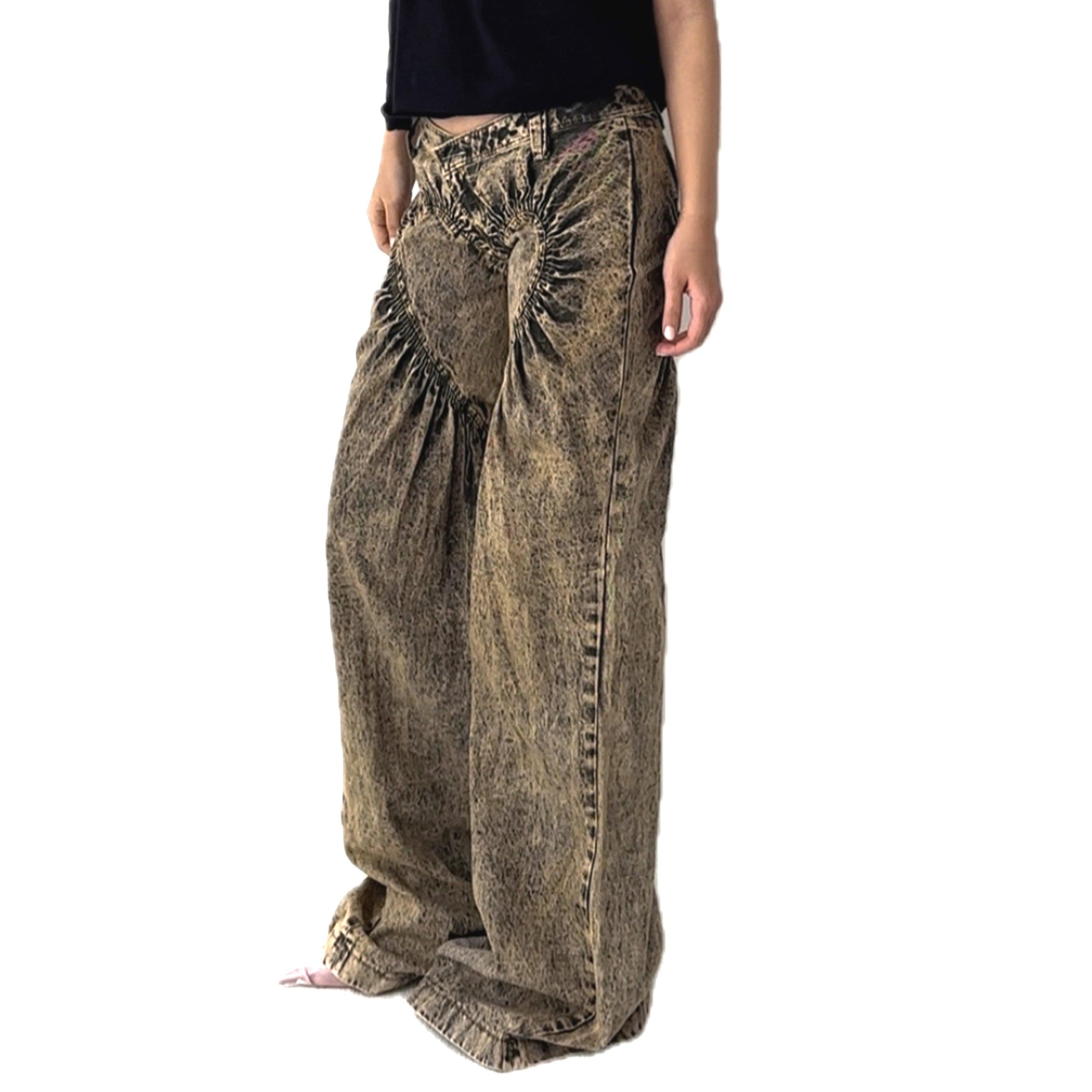 유니섹스 셔링 하트 디스트레스드 데님 진