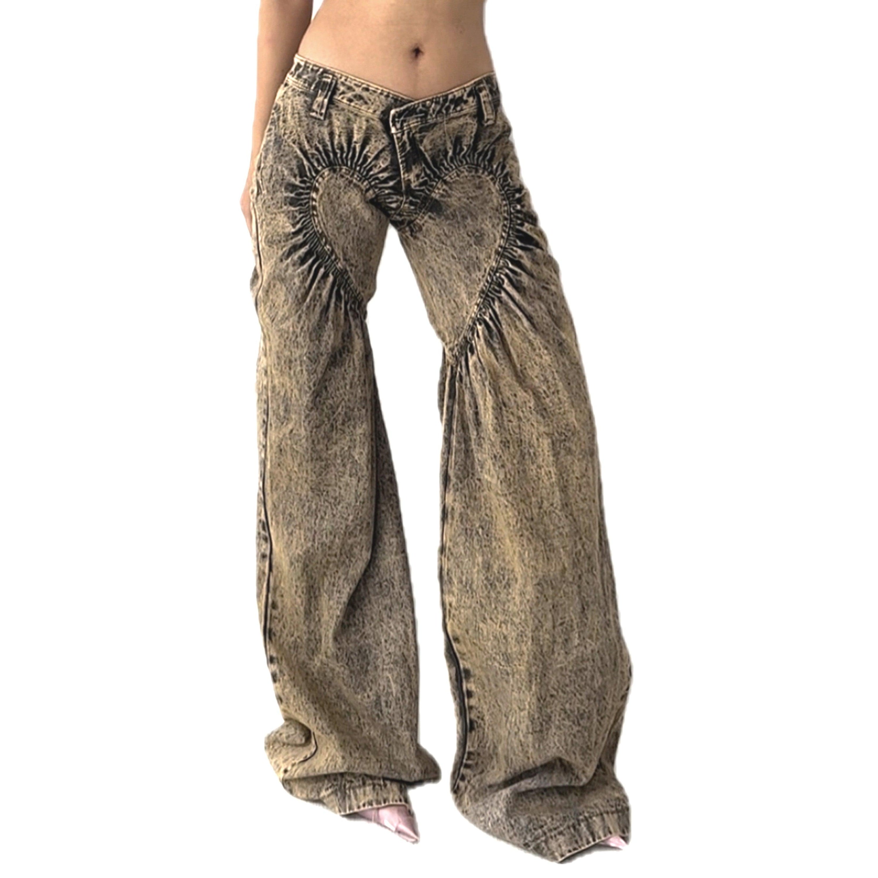 유니섹스 셔링 하트 디스트레스드 데님 진