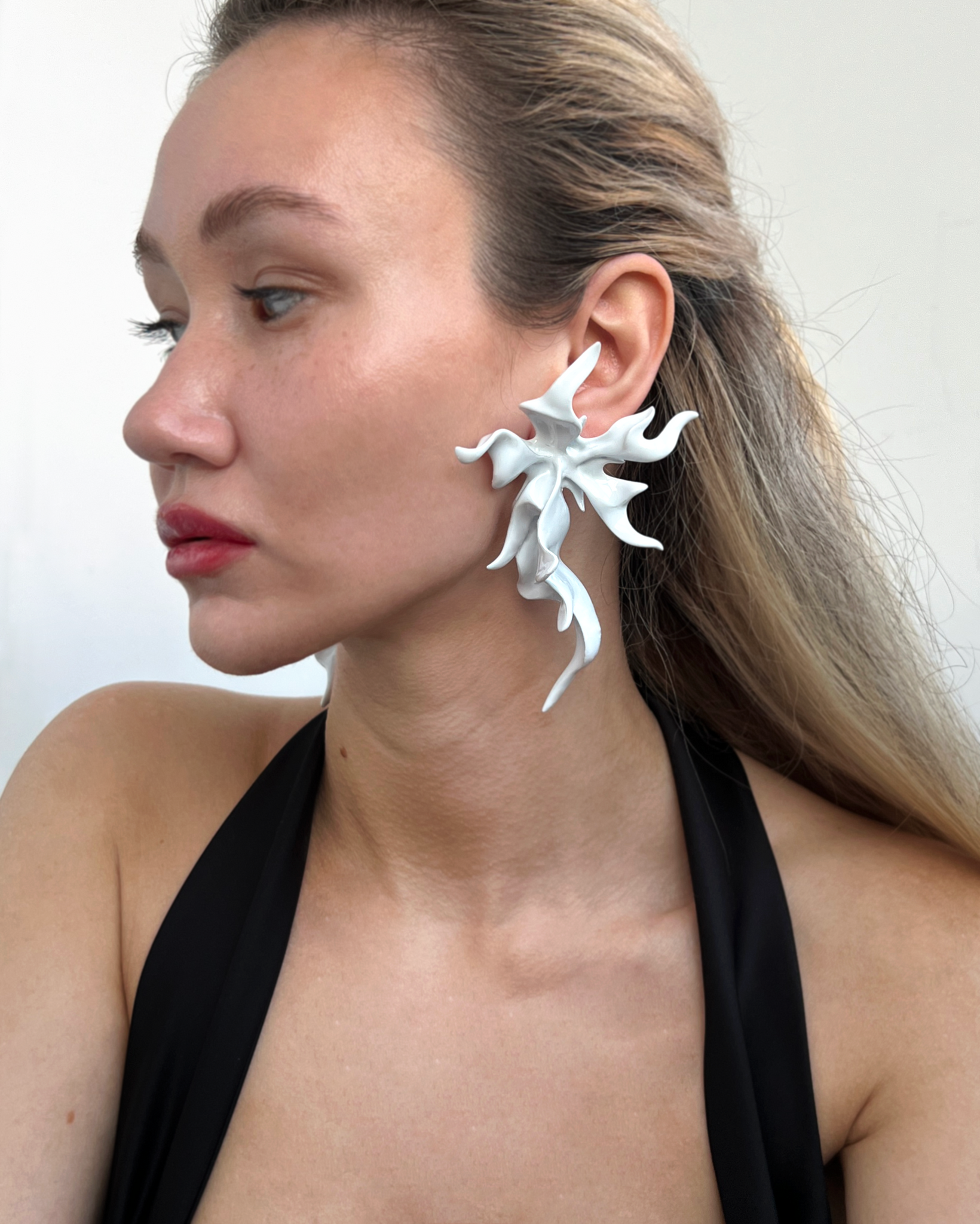 White Sculptural Flower Earrings