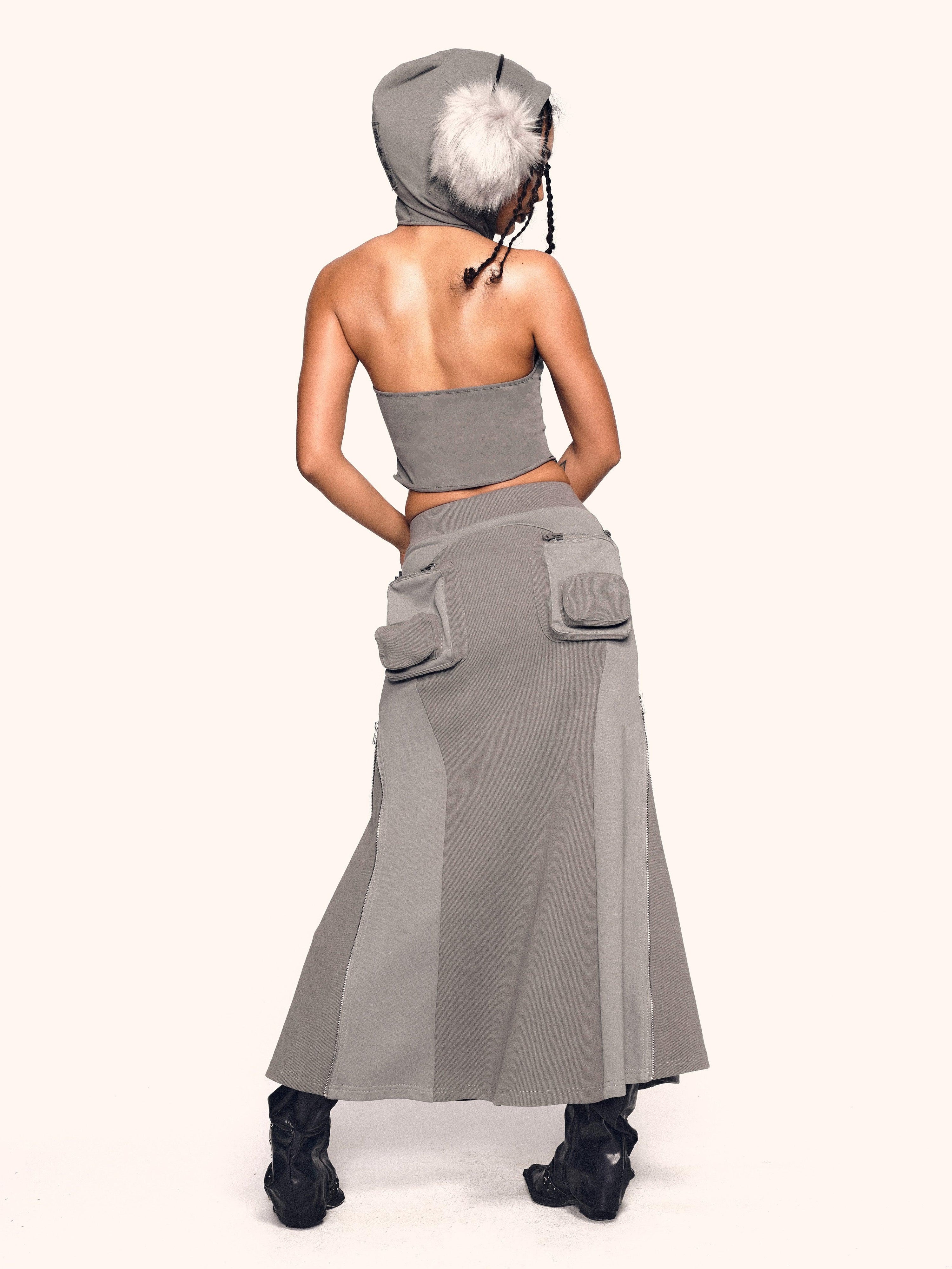 지퍼 포켓 맥시 스커트