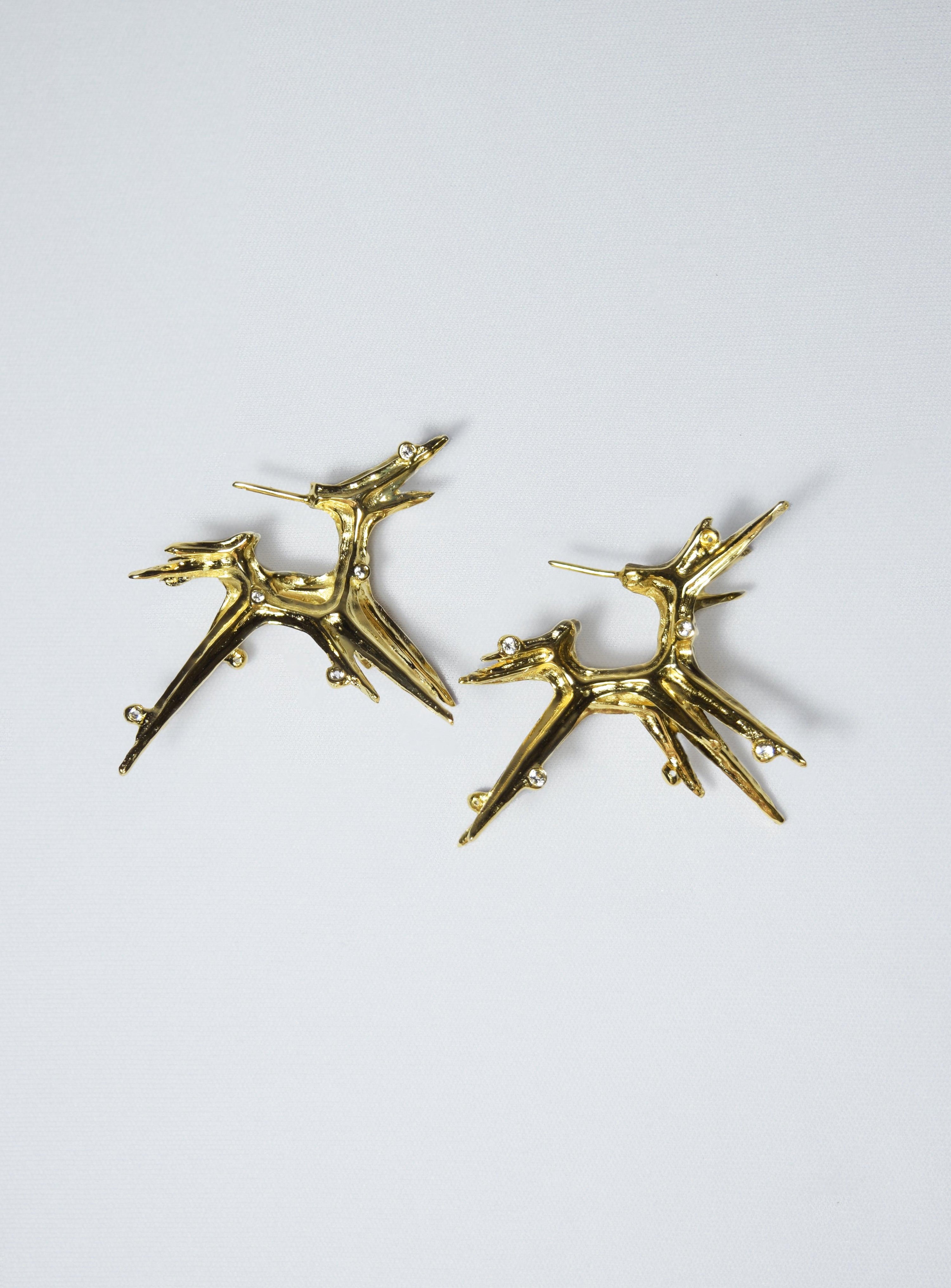 Large Spike Hoops with Topaz in Gold