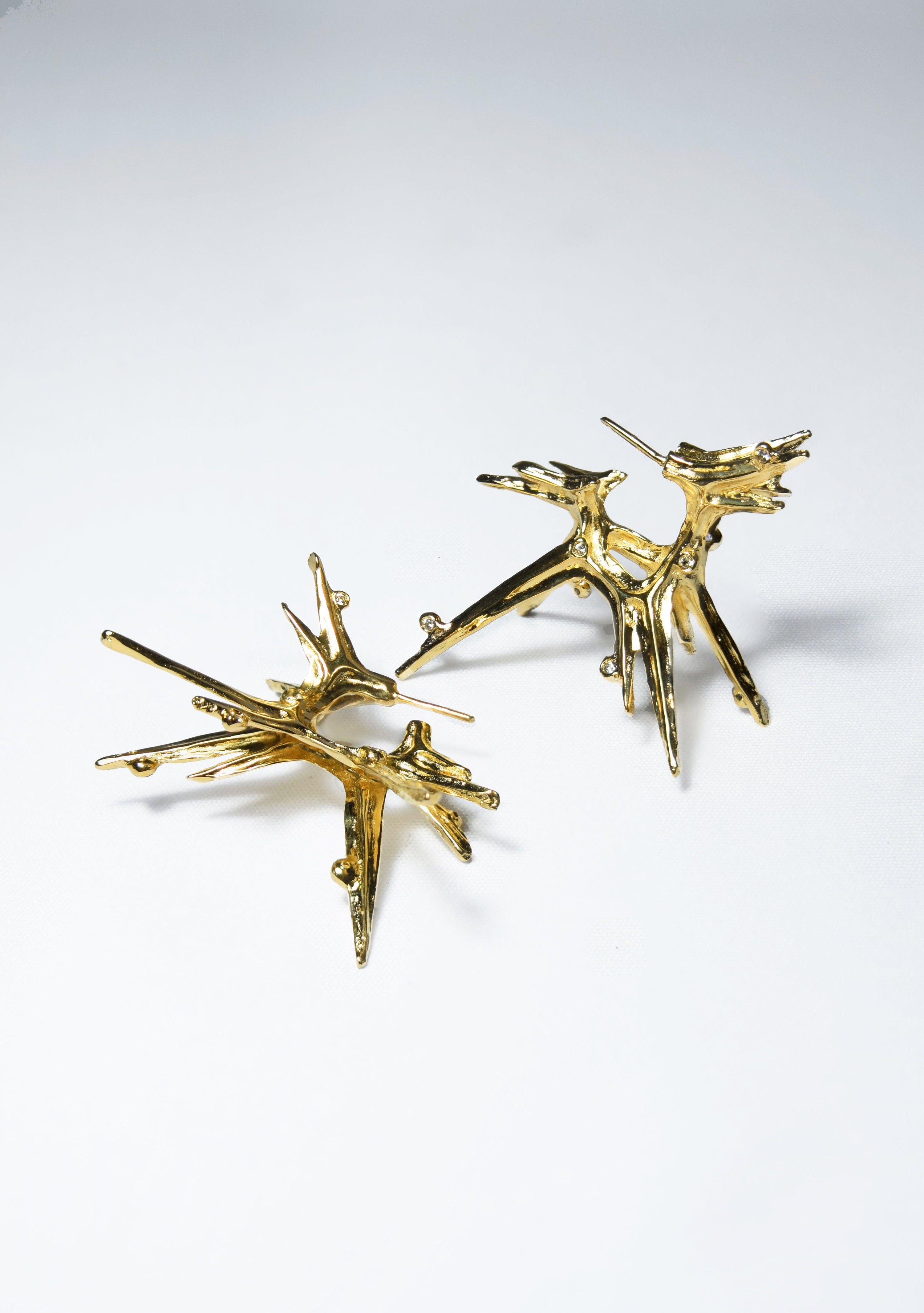 Large Spike Hoops with Topaz in Gold