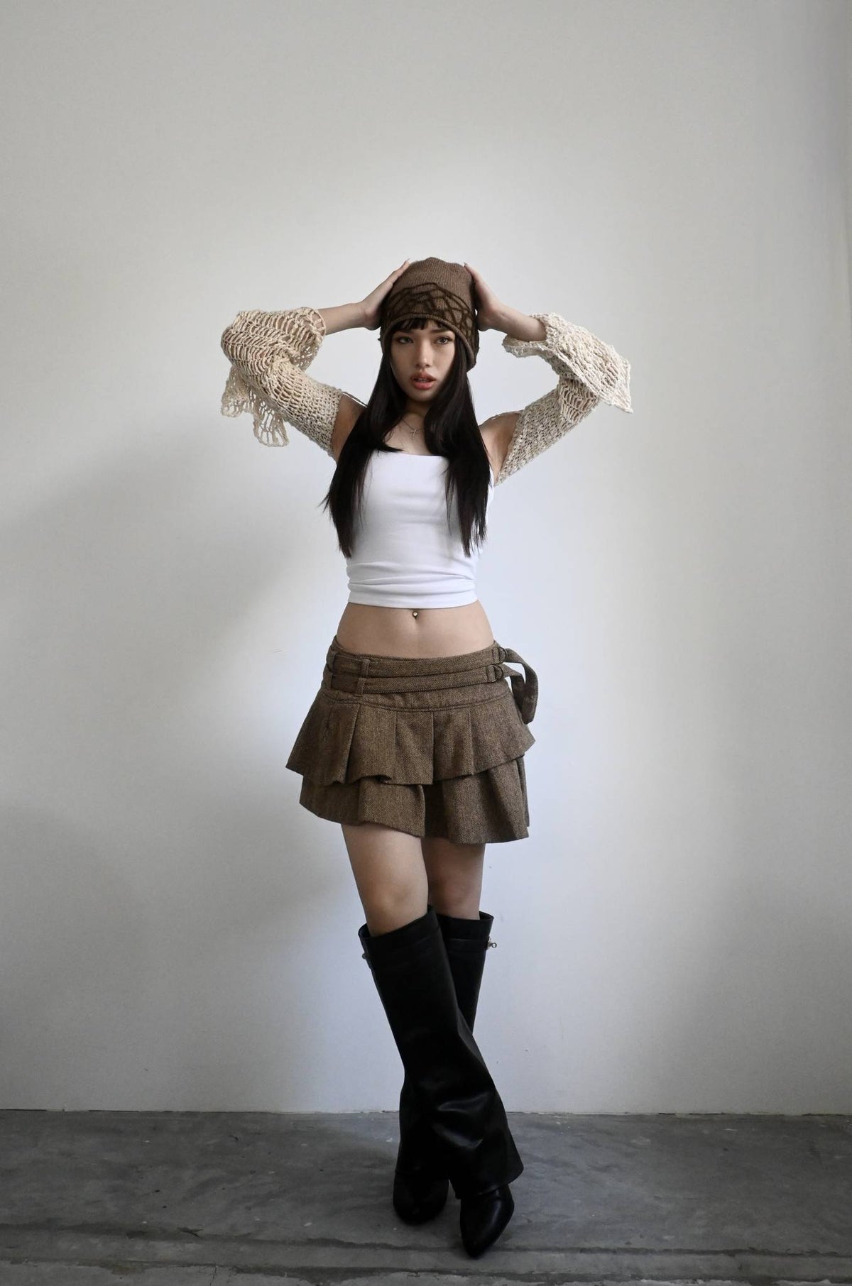 Distressed Beanie in Dark Taupe