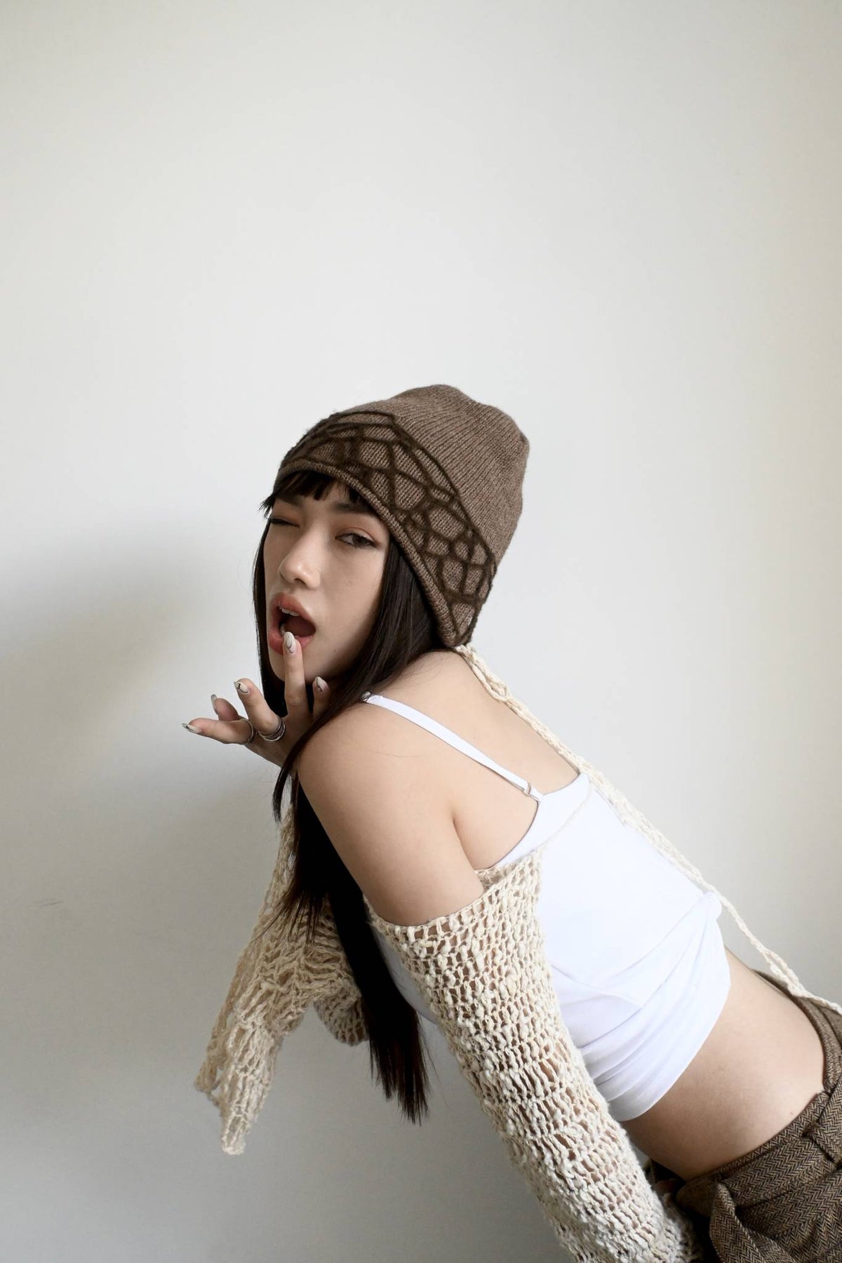 Distressed Beanie in Dark Taupe