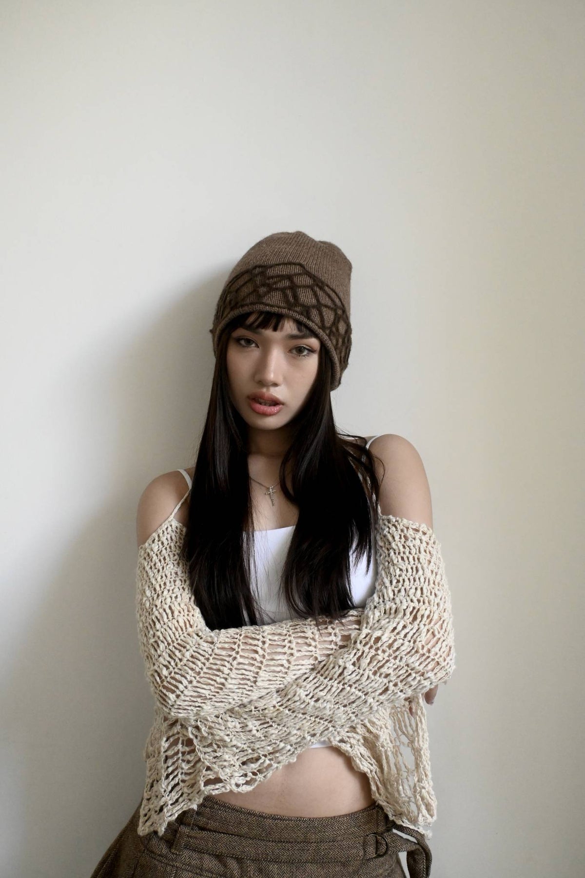 Distressed Beanie in Dark Taupe