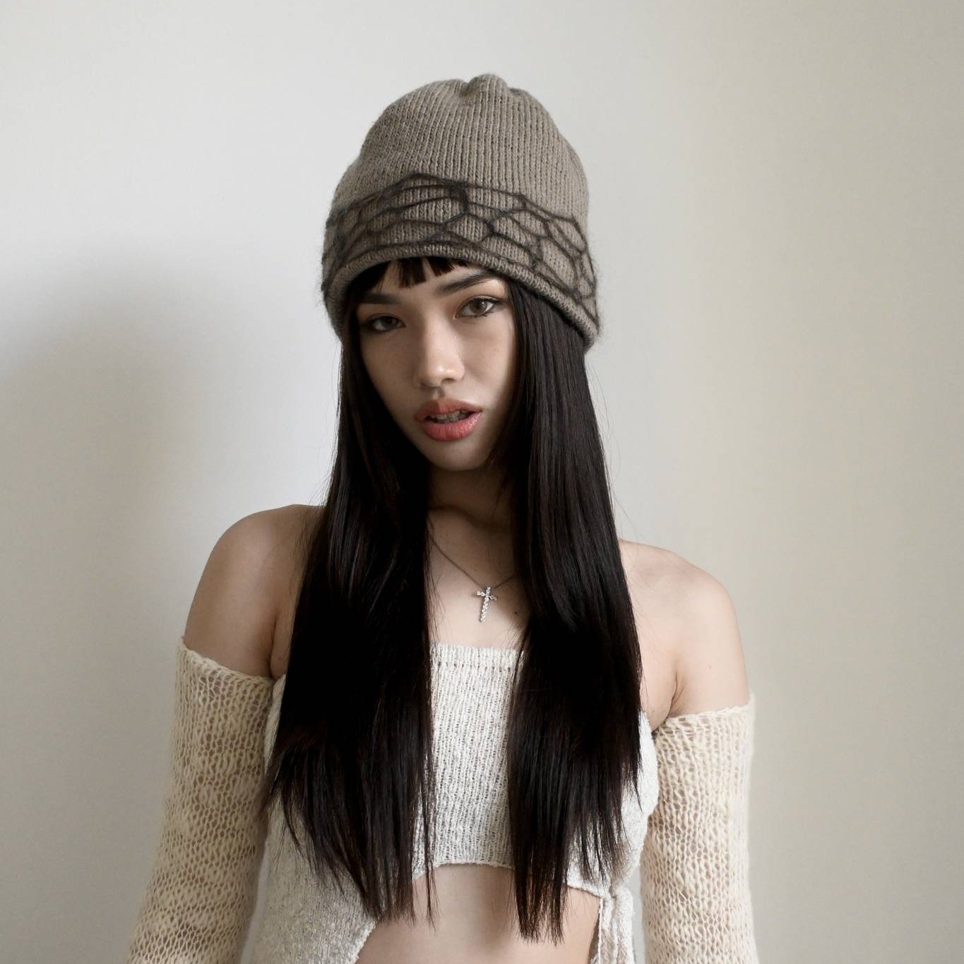 Distressed Beanie in Light Taupe